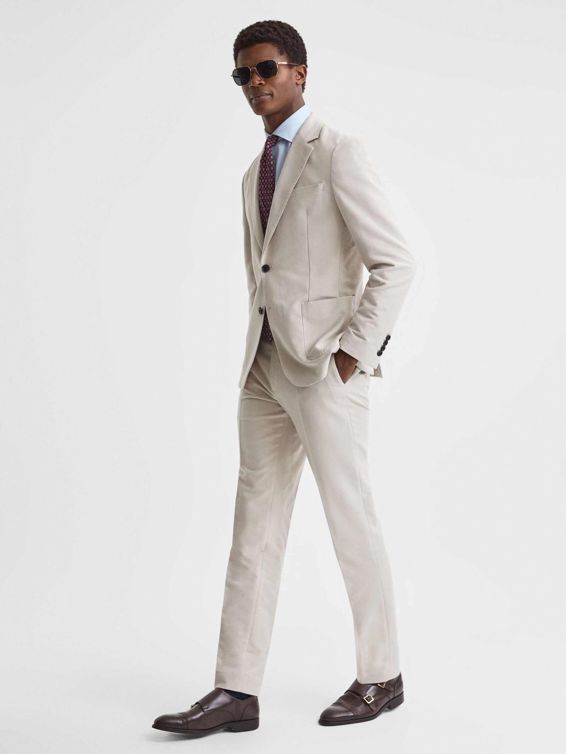 Slim Fit Single Breasted Moleskin Blazer in Stone - Image 3 of 9
