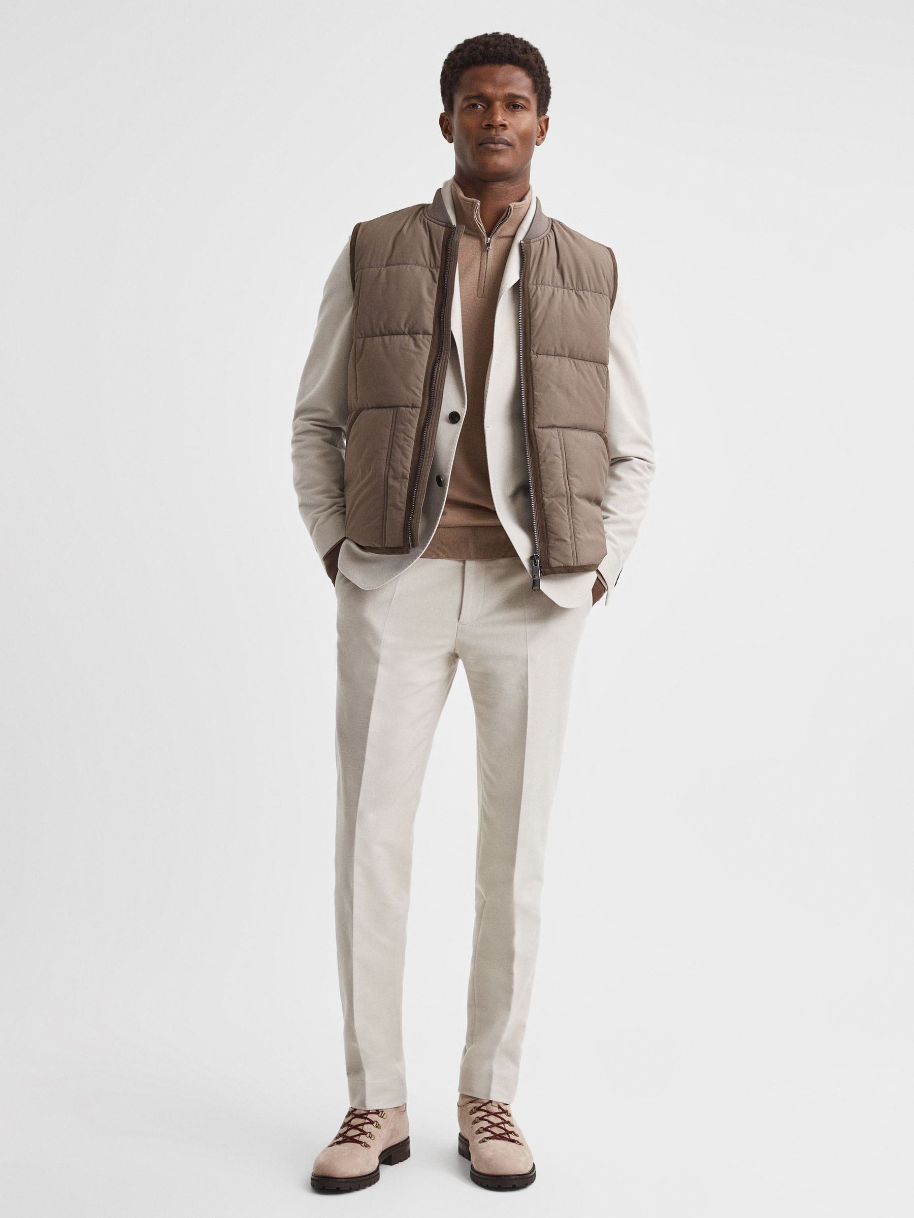 Slim Fit Single Breasted Moleskin Blazer in Stone - Image 6 of 9