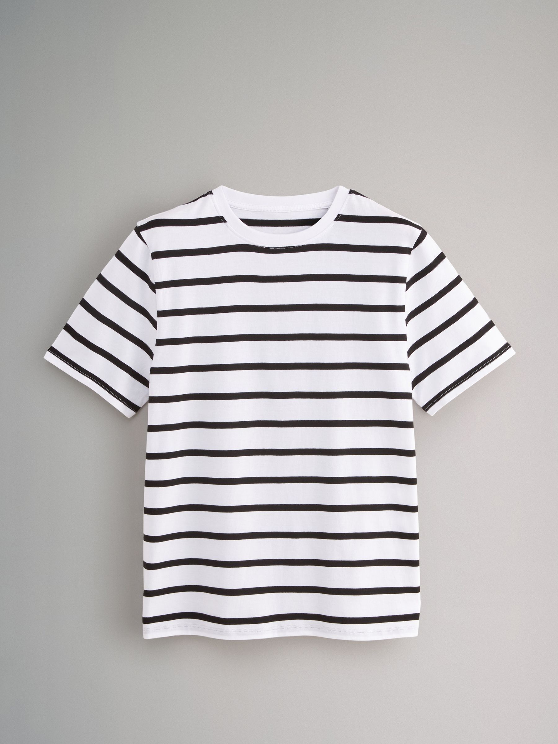 Black/Grey/White/Stripe - 4 Pack Short Sleeved Relaxed T-Shirts - Image 3 of 6