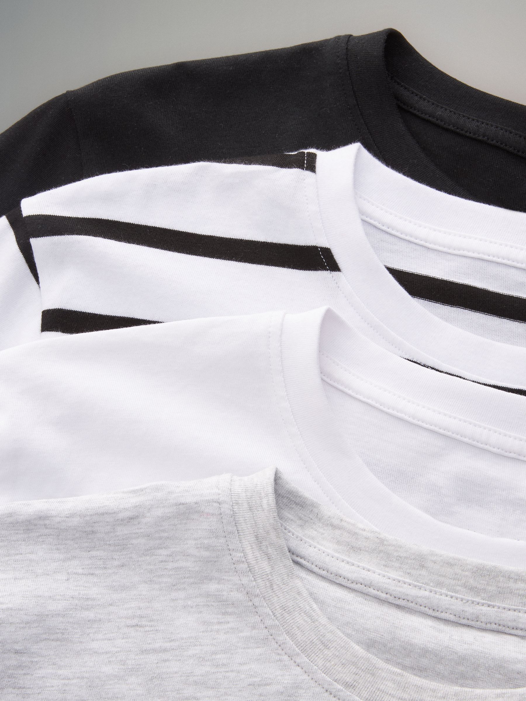 Black/Grey/White/Stripe - 4 Pack Short Sleeved Relaxed T-Shirts - Image 6 of 6