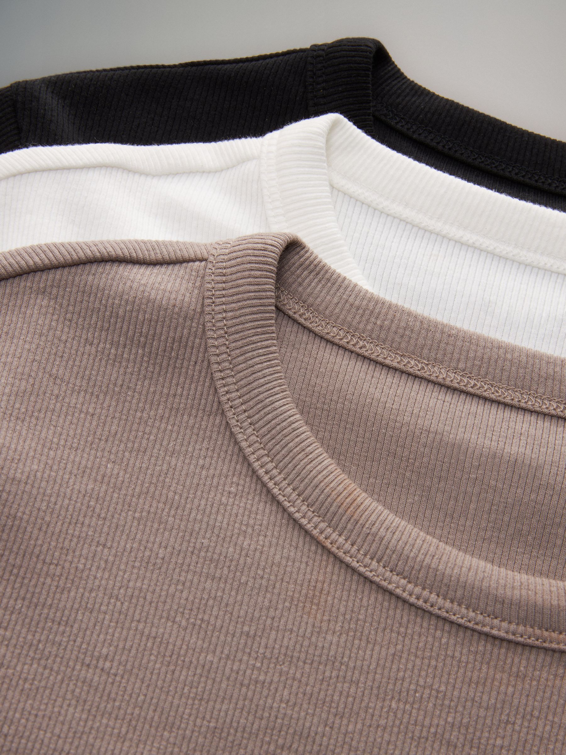 Black/Taupe Brown/White - 3 Pack Short Sleeve Ribbed T-Shirts - Image 5 of 5