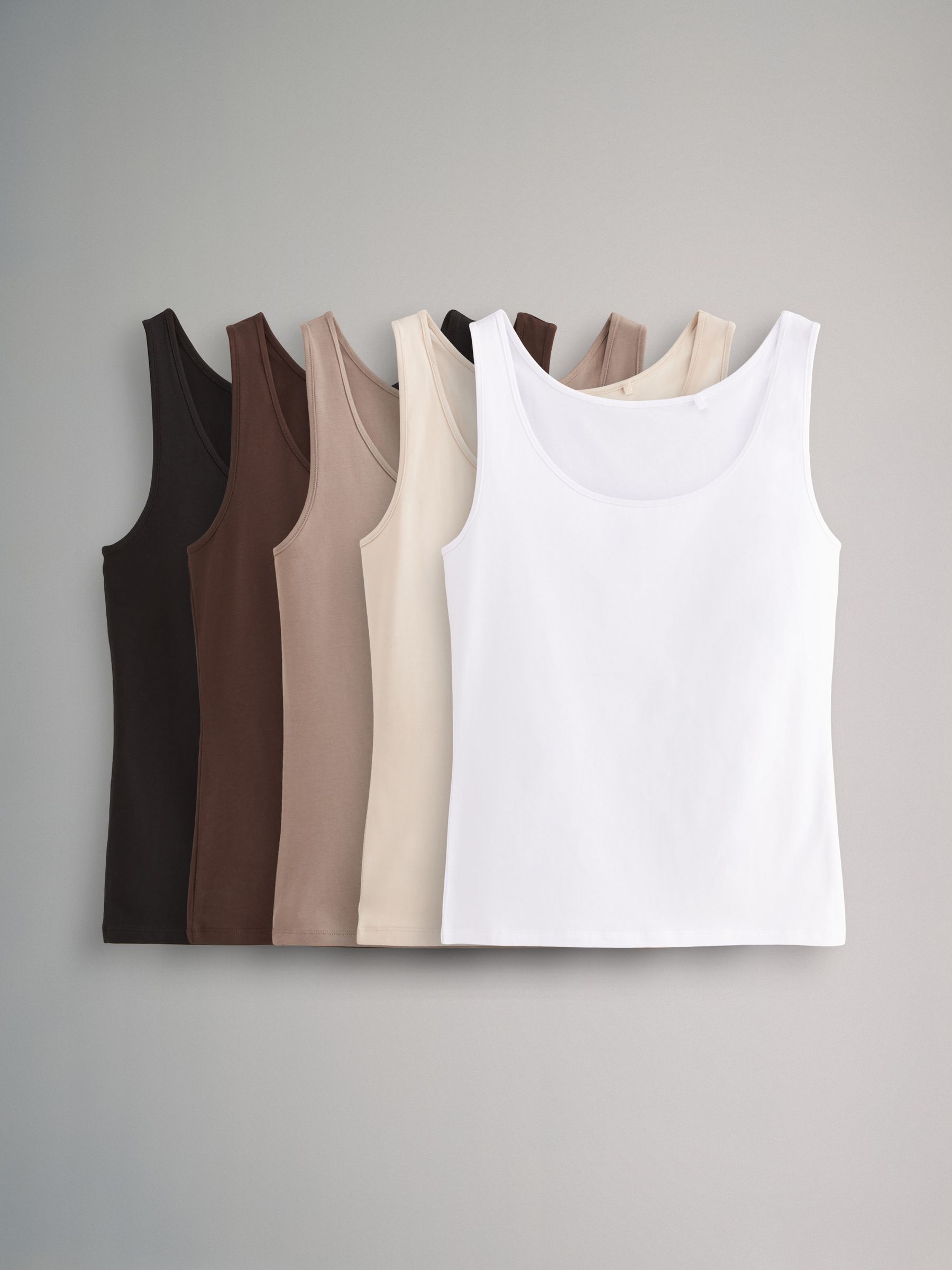 Black/Brown/Neutral/Nude/White - 5 Pack Scoop Neck Vests - Image 1 of 7