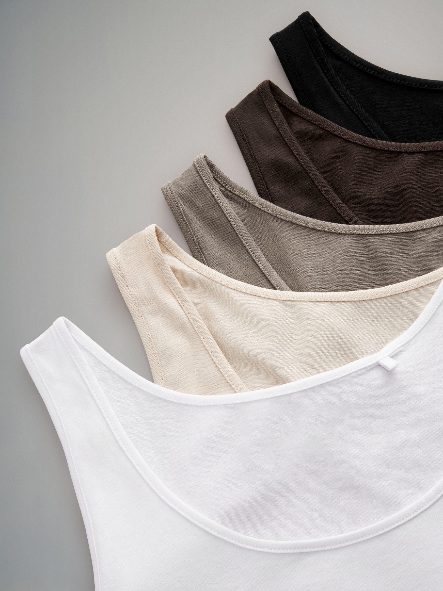 Black/Brown/Neutral/Nude/White - 5 Pack Scoop Neck Vests - Image 7 of 7