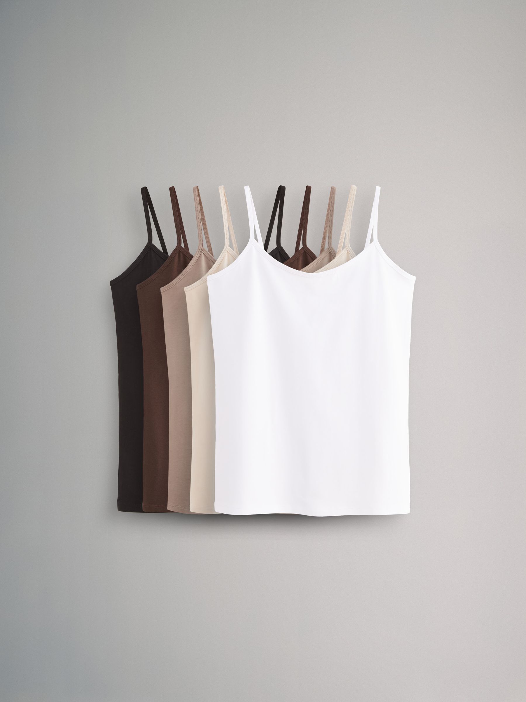 Black/Nude/White - 5 Pack Thin Strap Vest Tops - Image 1 of 7