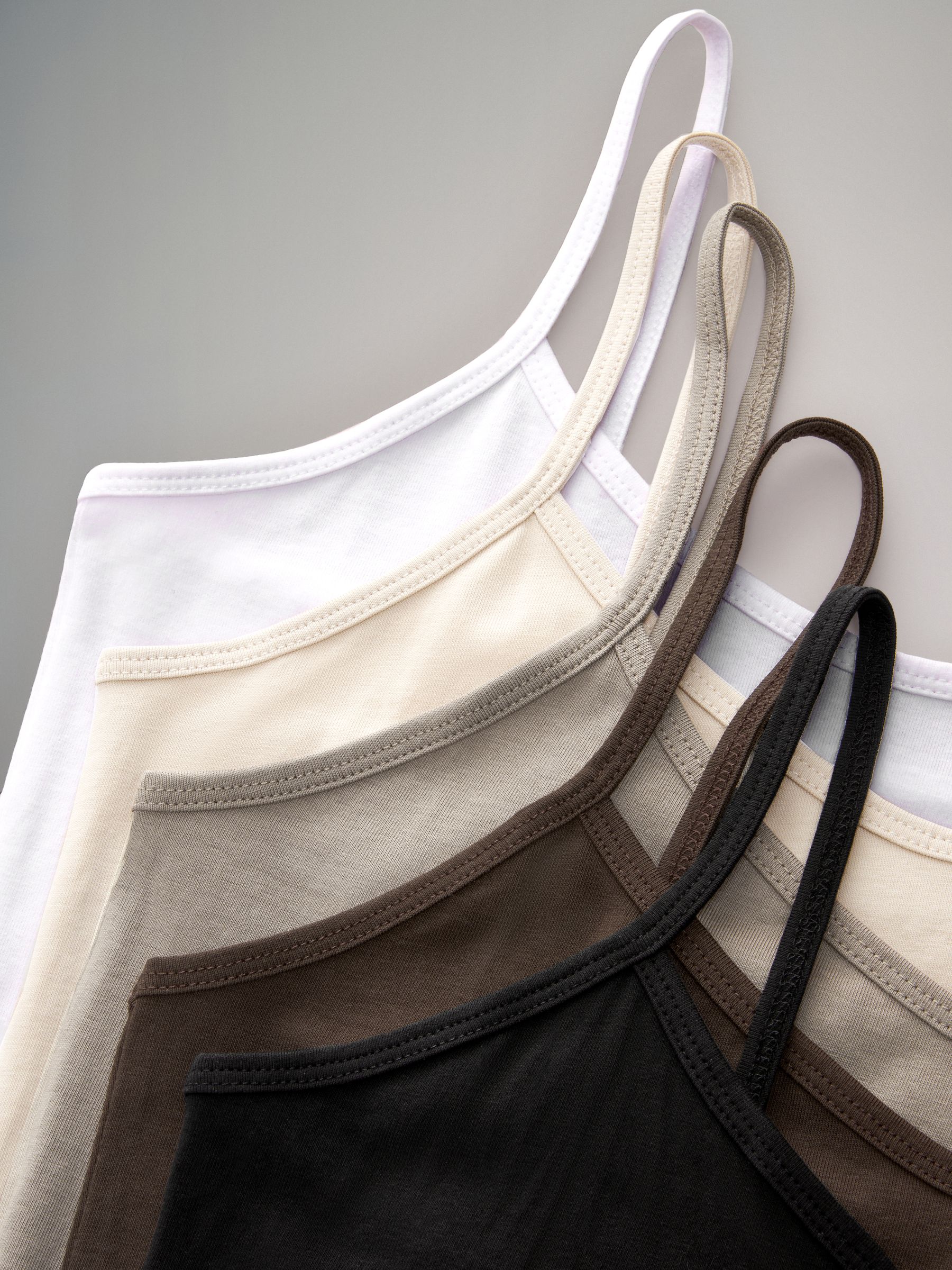Black/Nude/White - 5 Pack Thin Strap Vest Tops - Image 7 of 7
