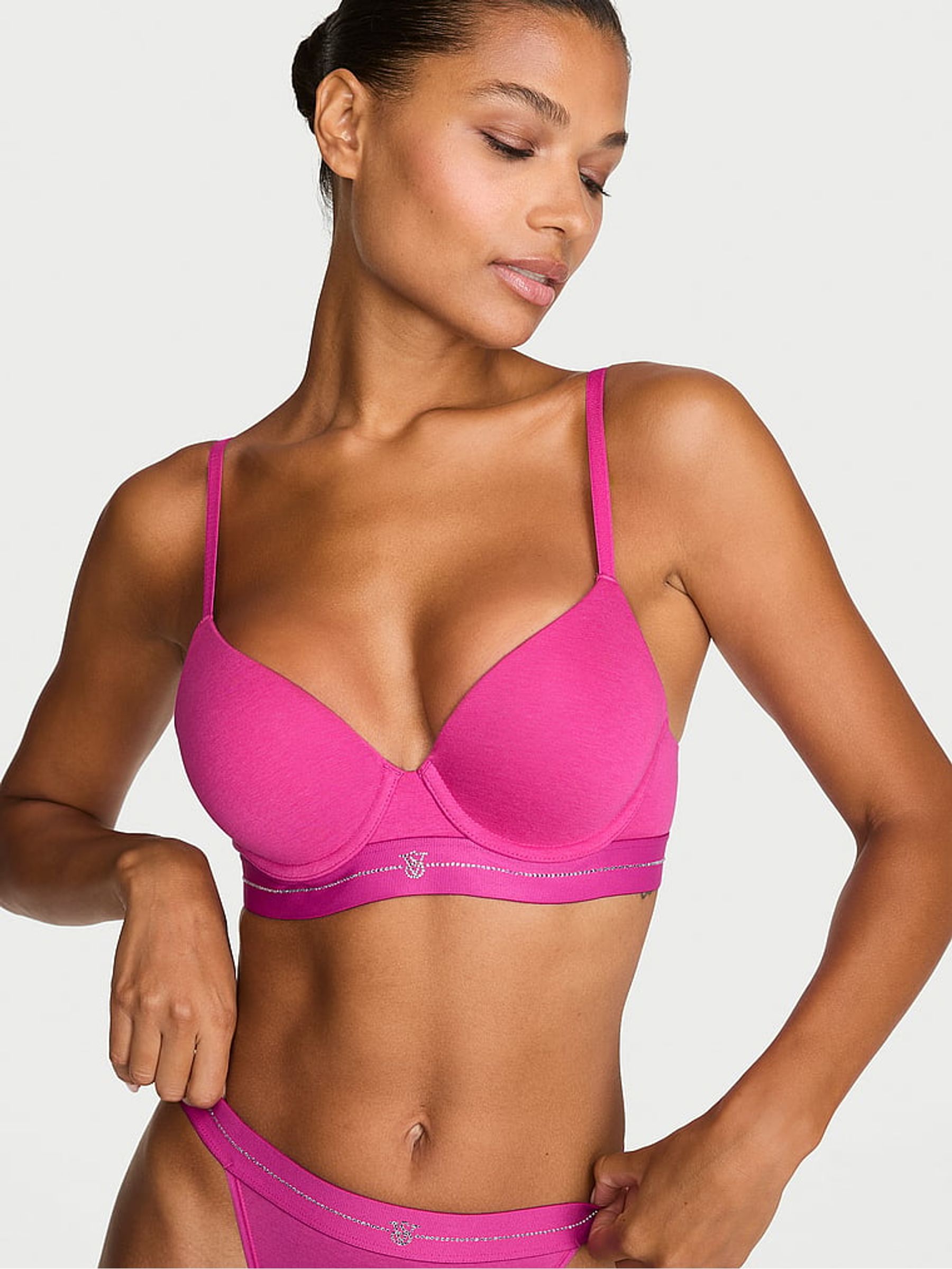 Pink Fire Full Cup Push Up Shine Logo Cotton Bra - Image 1 of 2 Pink Fire Full Cup Push Up Shine Logo Cotton Bra - Image 1 of 2