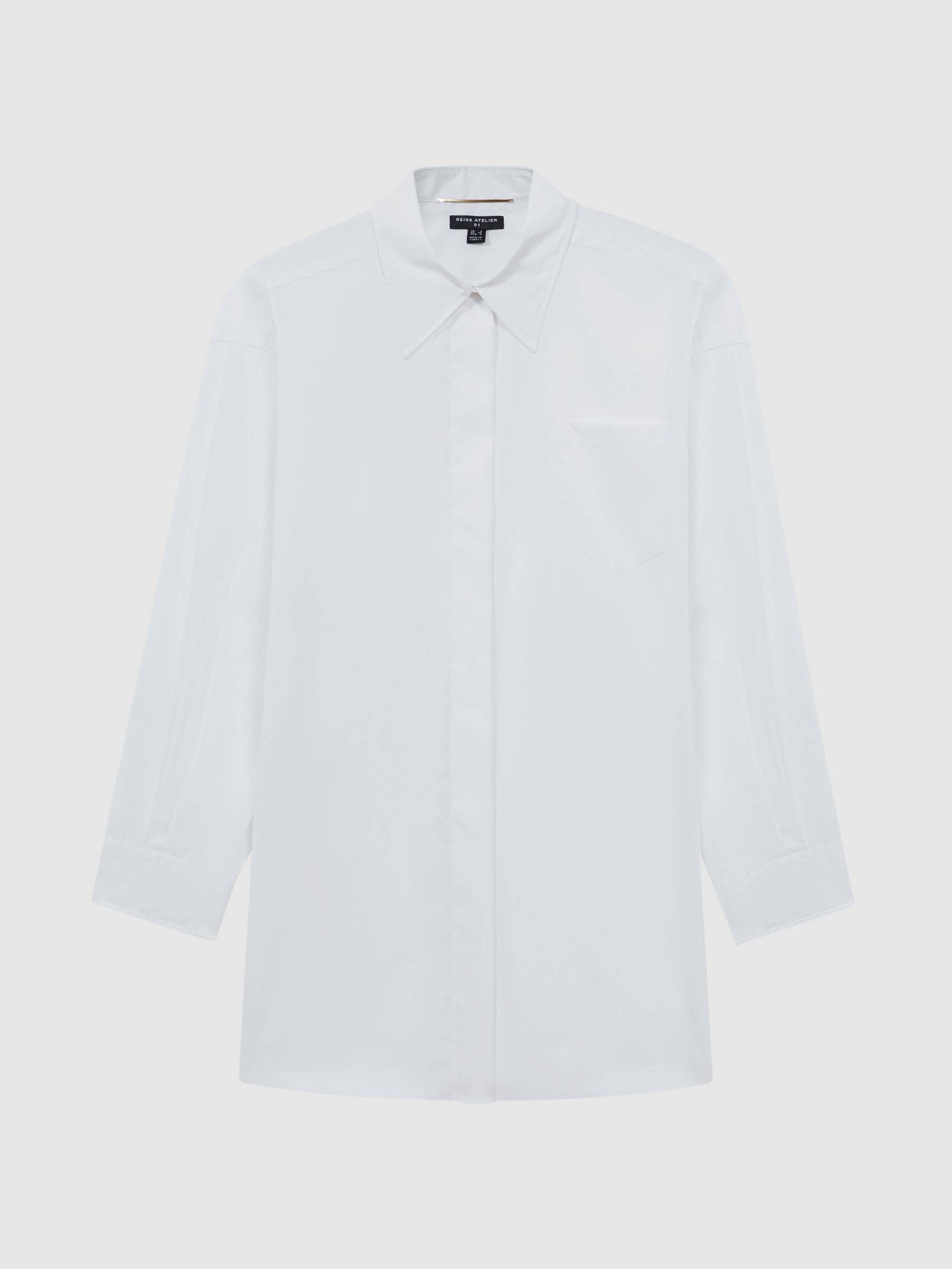 Oversized Button-Through Cotton Shirt in White - Image 2 of 6