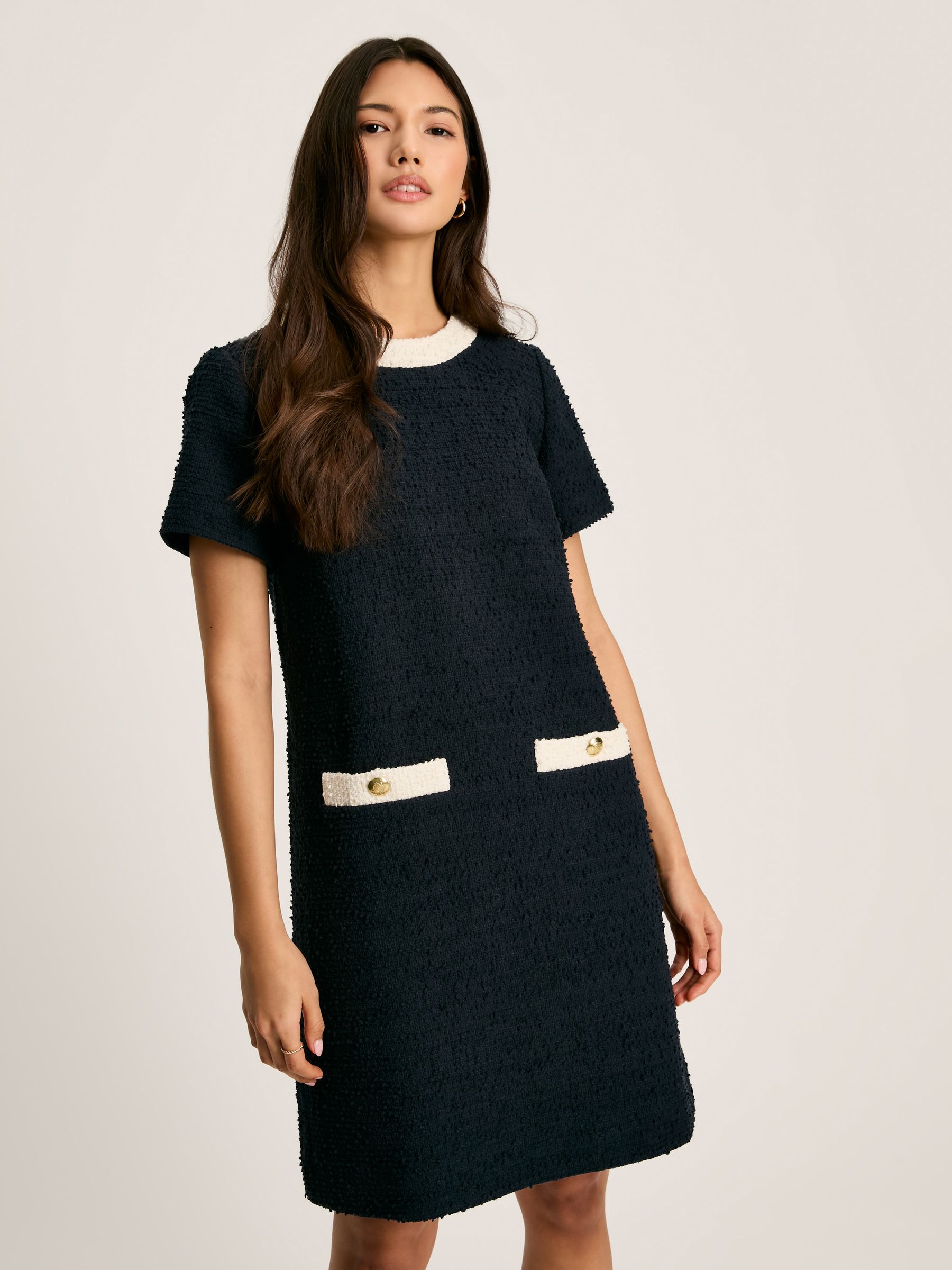 Celeste Navy Blue Mini Boucle Dress - Image 1 of 6