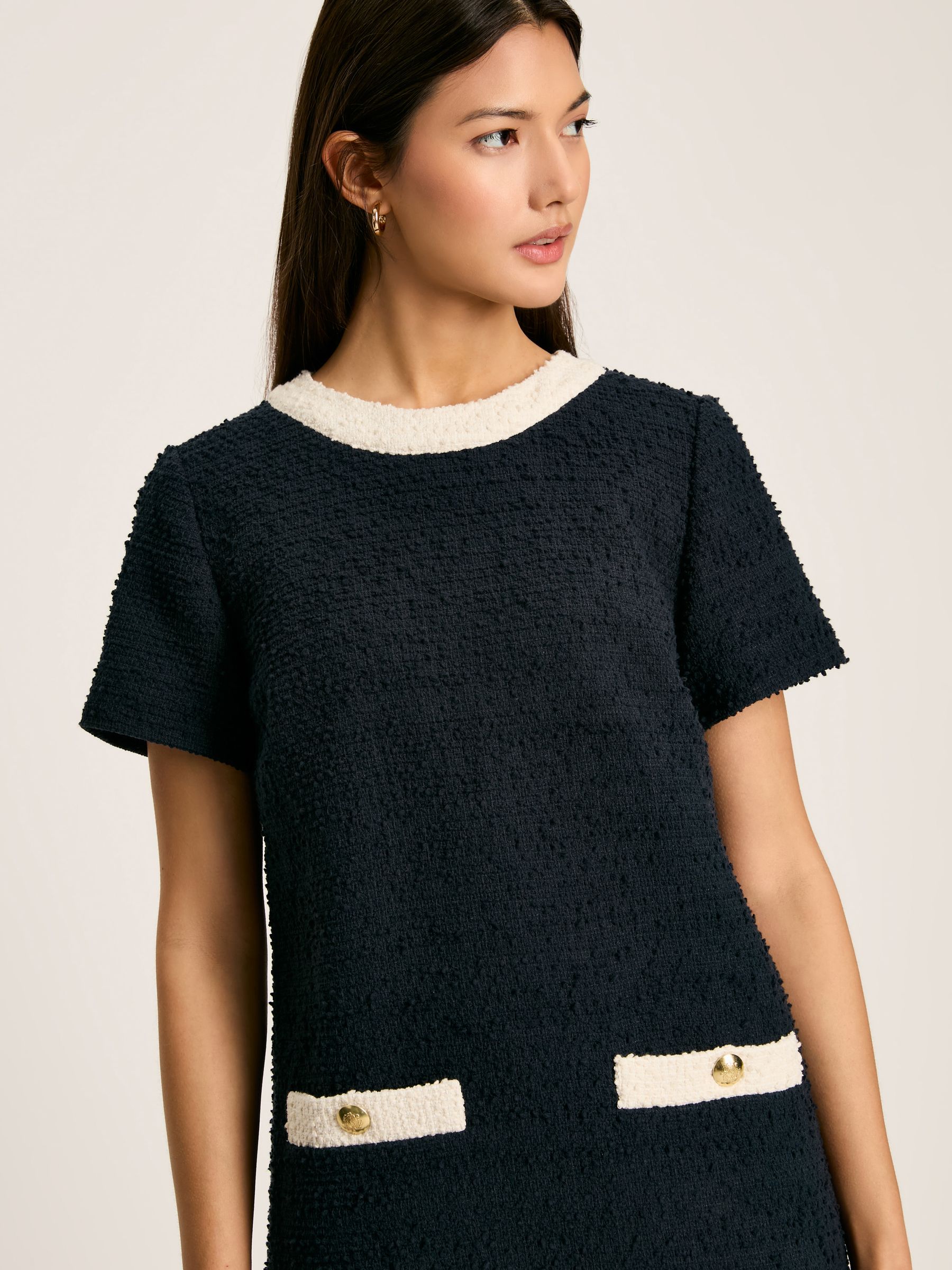 Celeste Navy Blue Mini Boucle Dress - Image 4 of 6