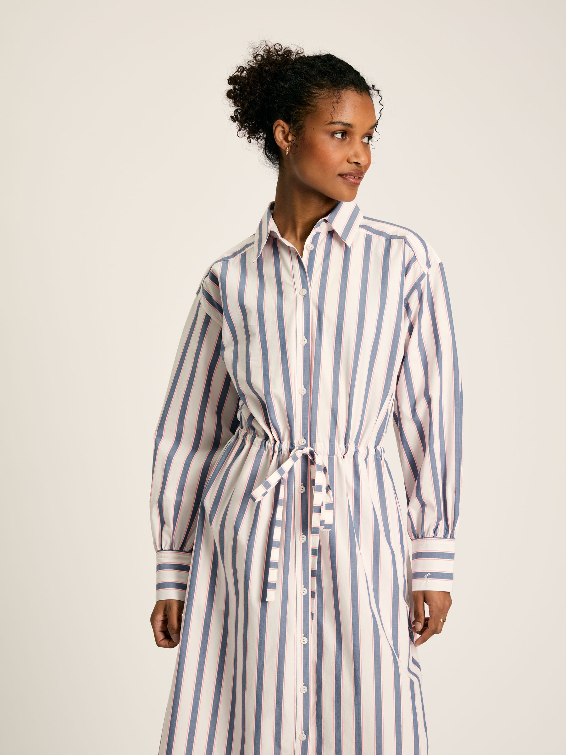 Francesca Blue Printed Tie Waist Shirt Dress - Image 3 of 9