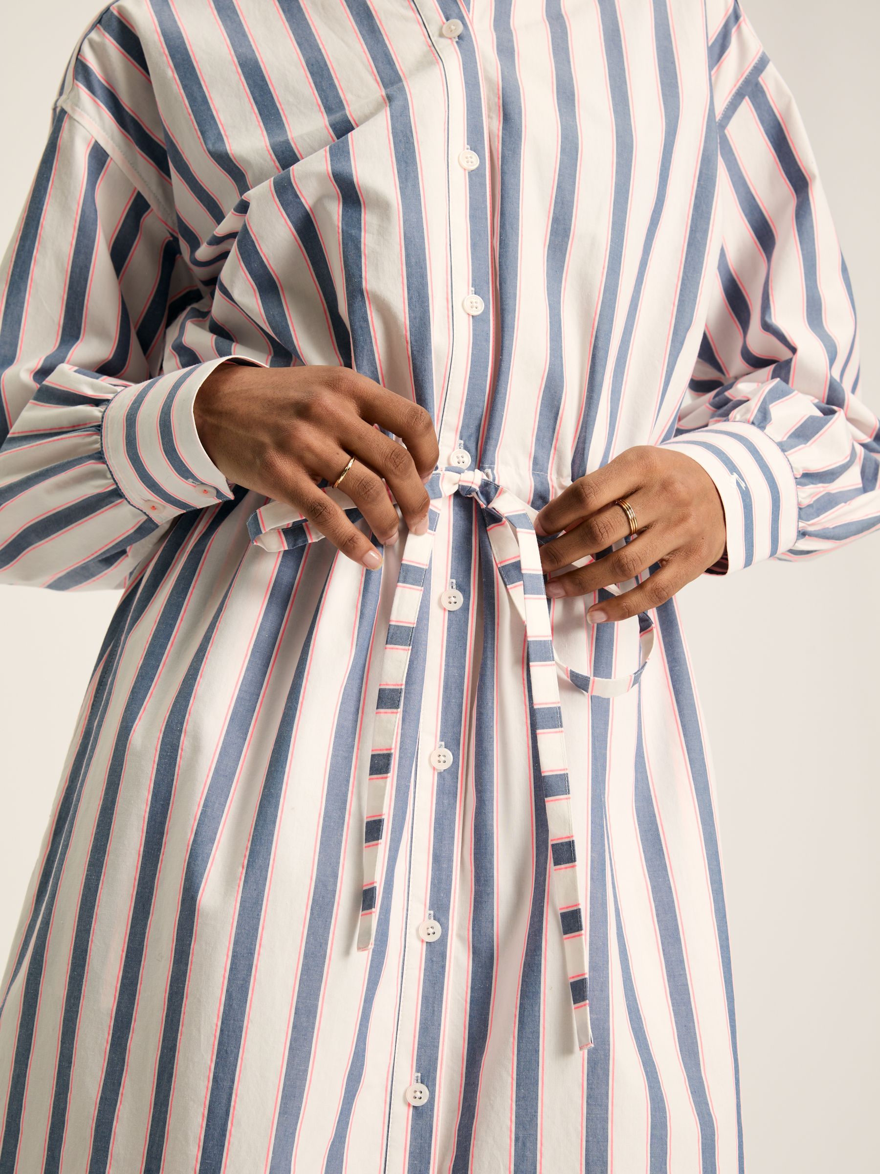 Francesca Blue Printed Tie Waist Shirt Dress - Image 6 of 9
