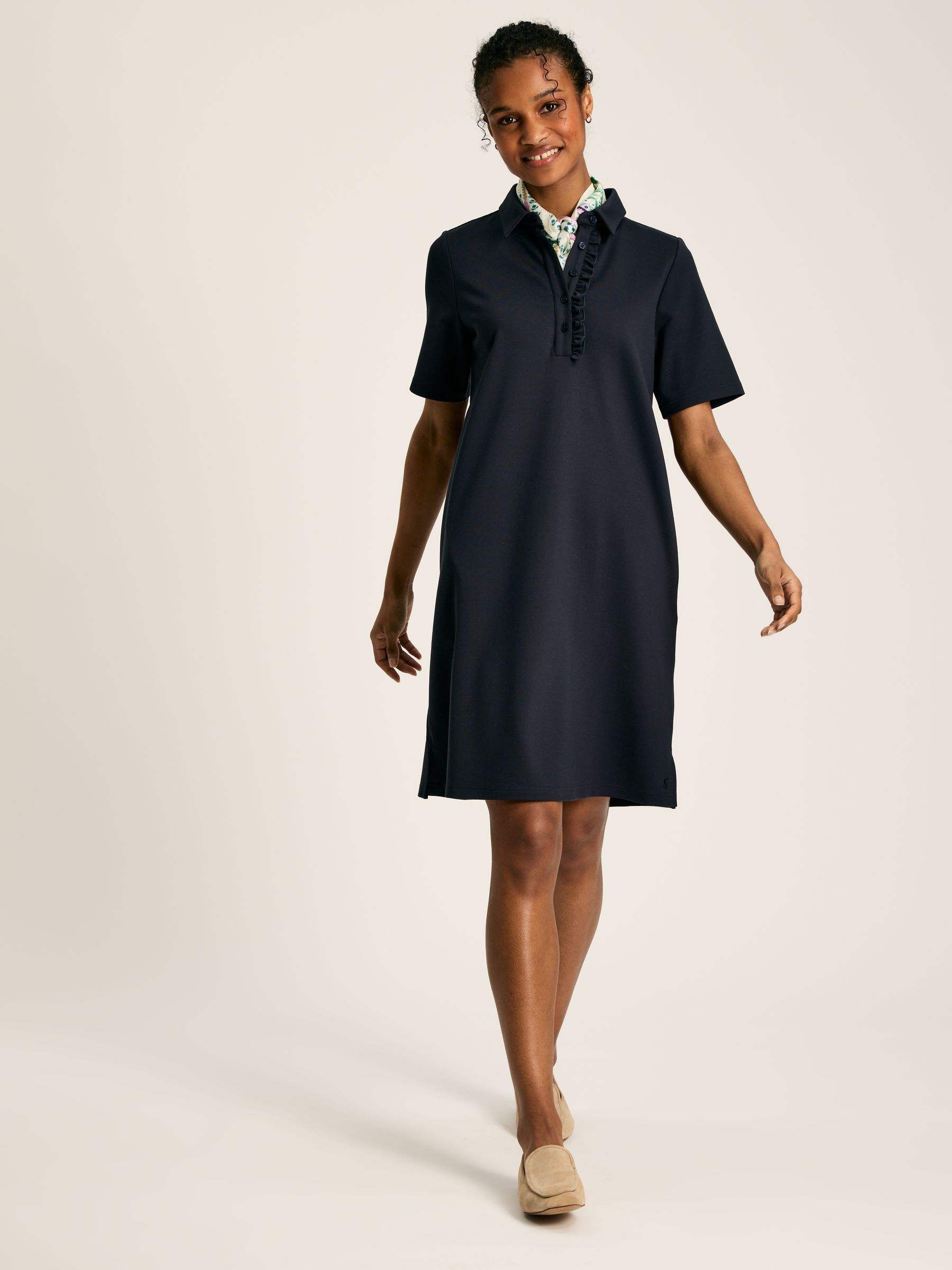 Effy Navy Blue Ponte Polo Mini Dress | Joules