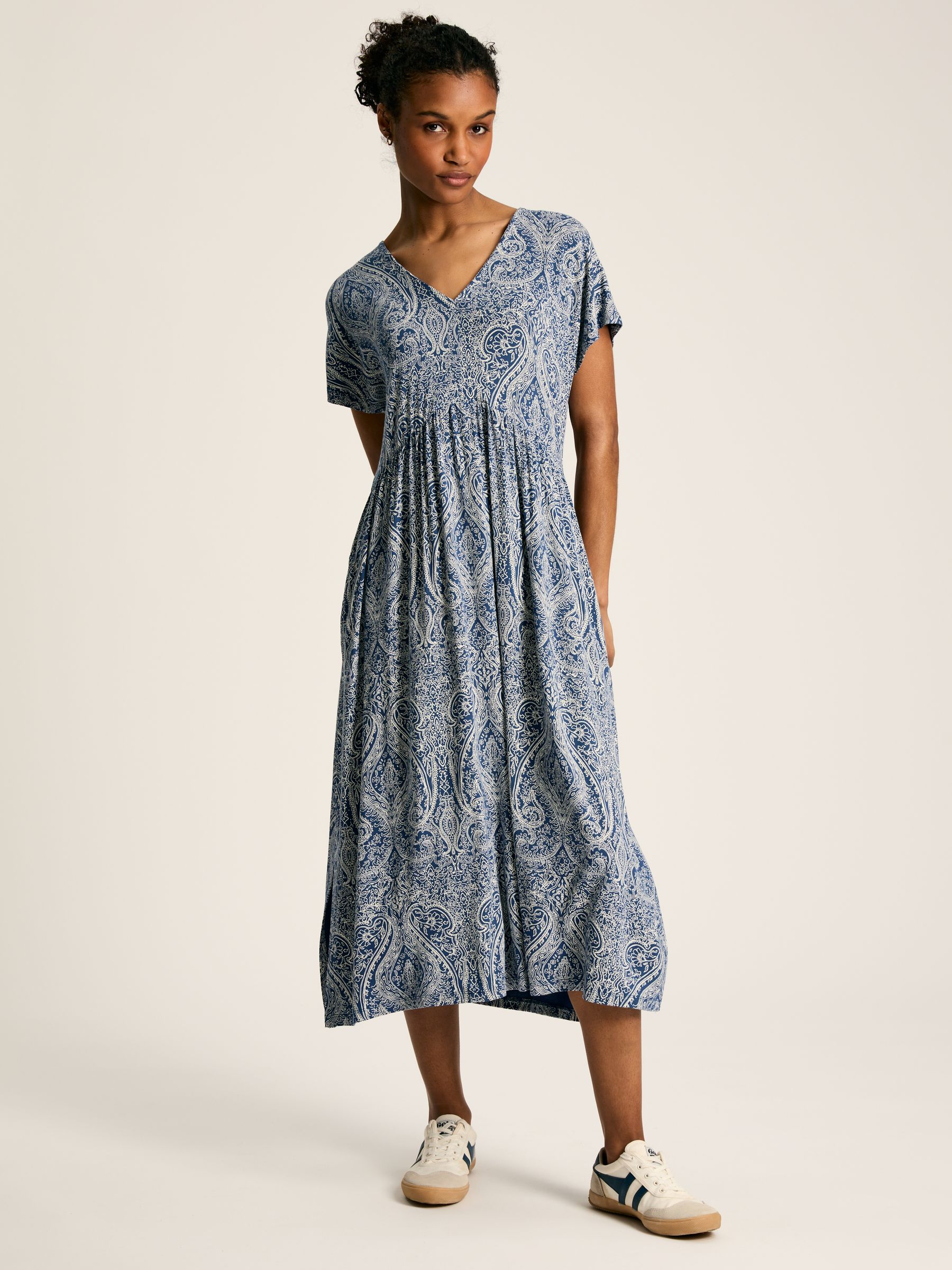 Nia Blue Jersey V-Neck Beach Dress | Joules