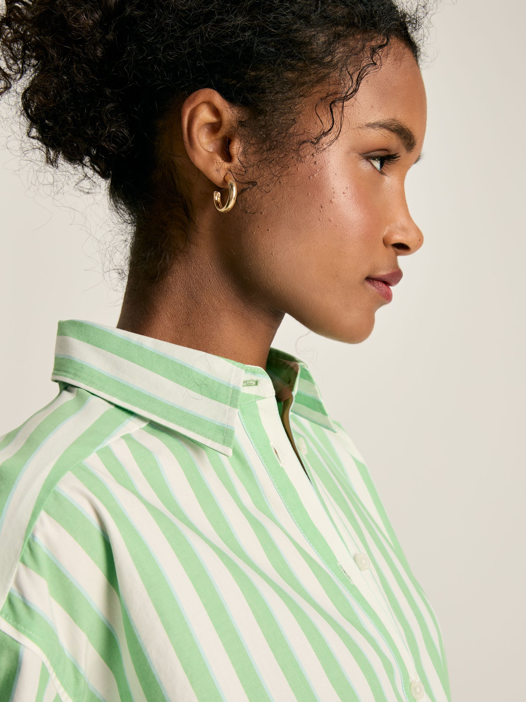Francesca Green & White Tie Waist Shirt Dress - Image 4 of 7