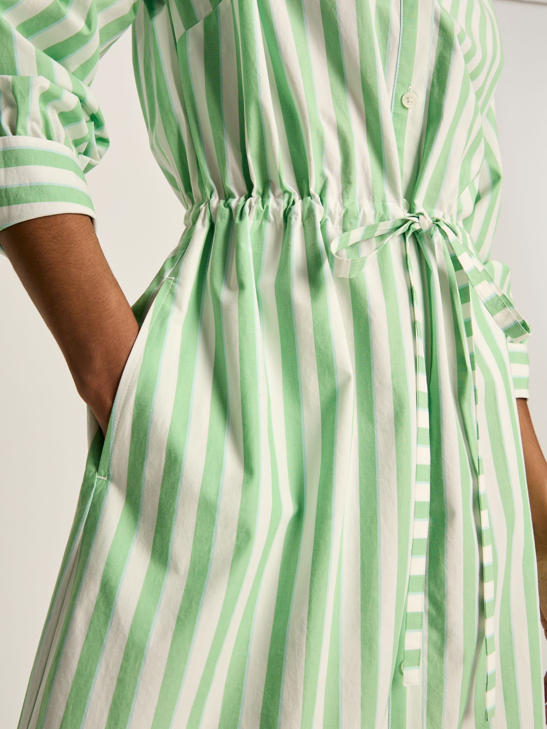 Francesca Green & White Tie Waist Shirt Dress - Image 6 of 7