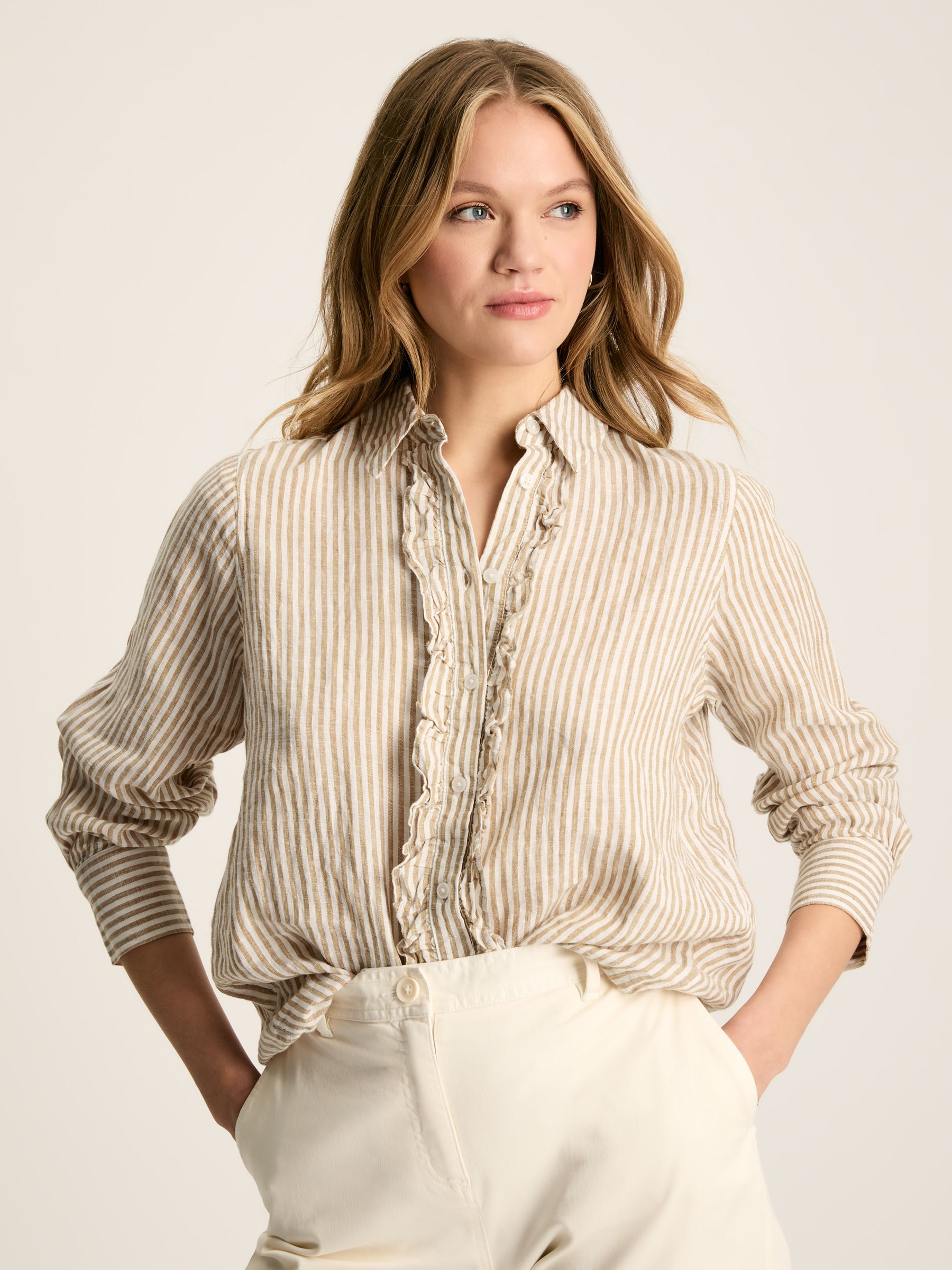 Selene Tan/White 100% Linen Shirt - Image 1 of 1