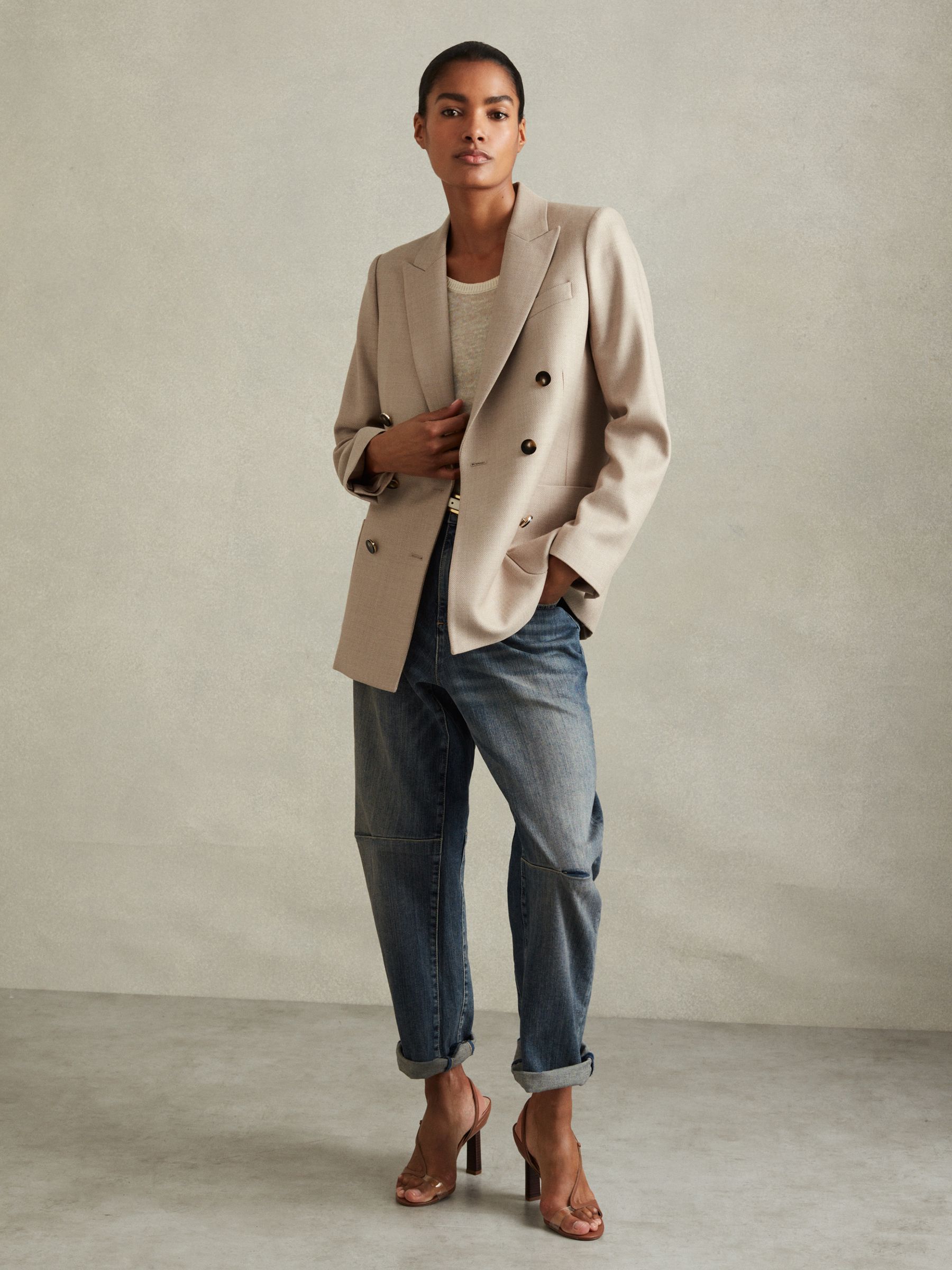 Wool Blend Double Breasted Blazer in Neutral - Image 3 of 6