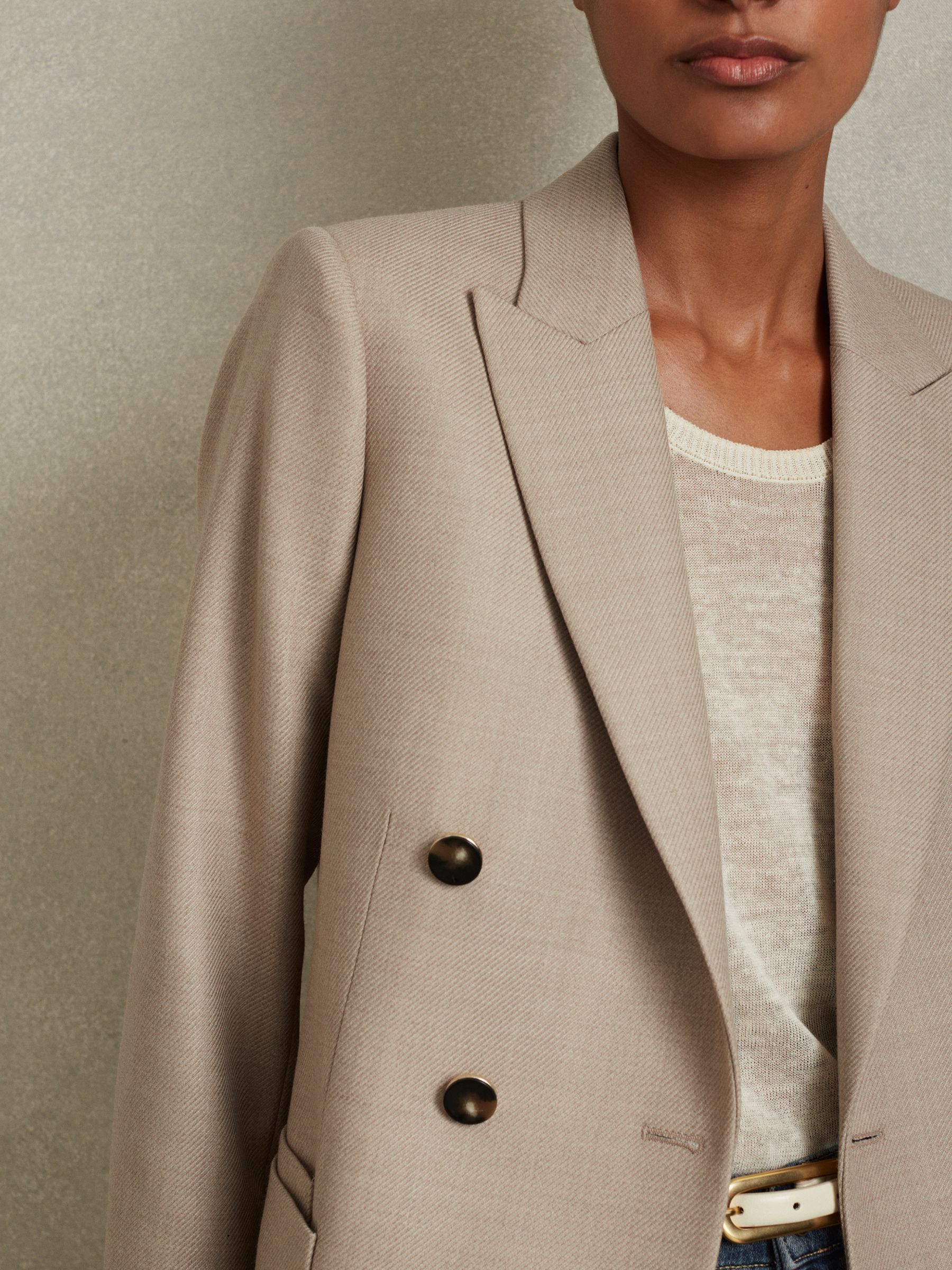 Wool Blend Double Breasted Blazer in Neutral - Image 4 of 6