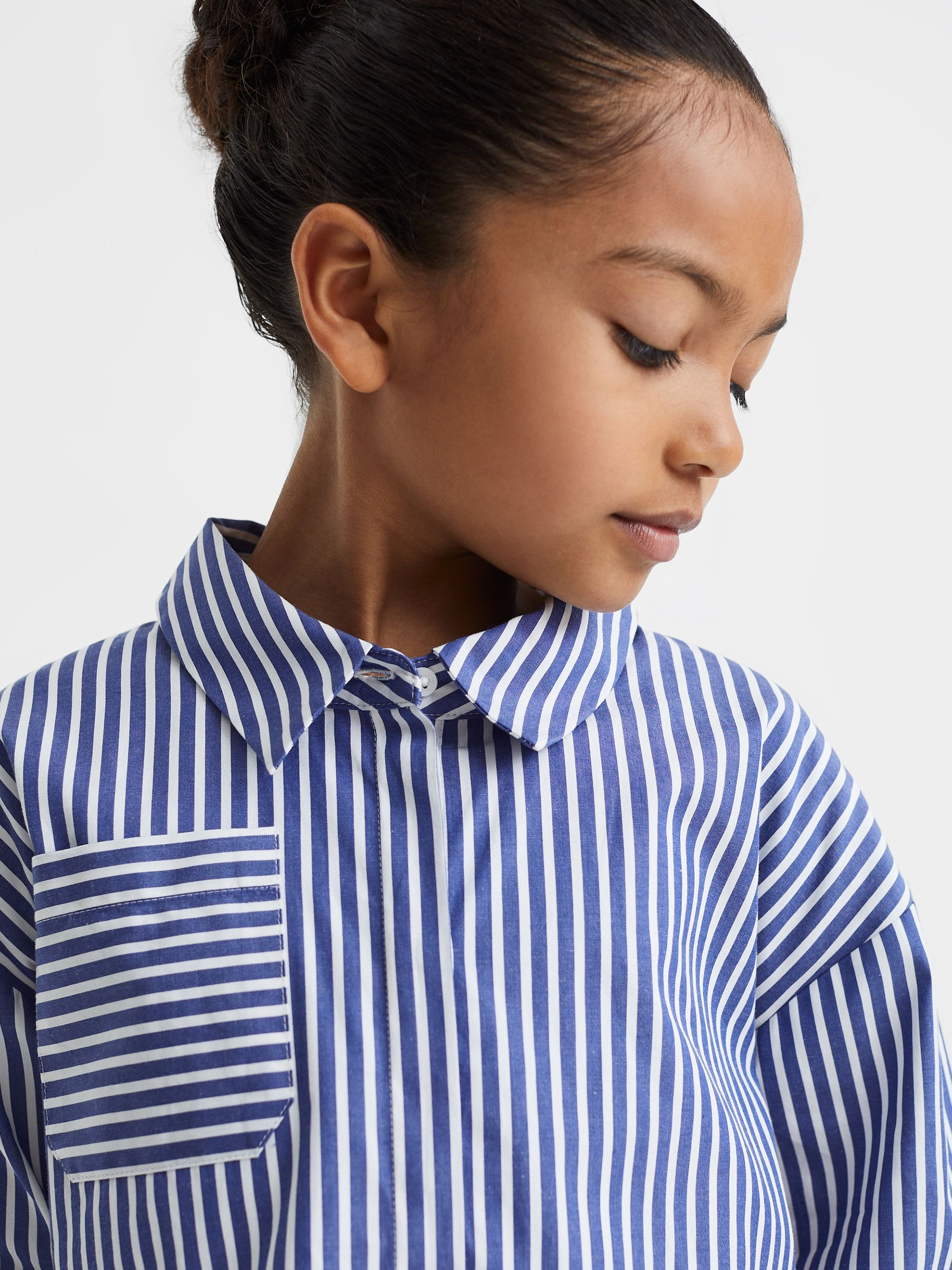 4-9 yrs Striped Cotton Shirt in Blue - Image 4 of 7
