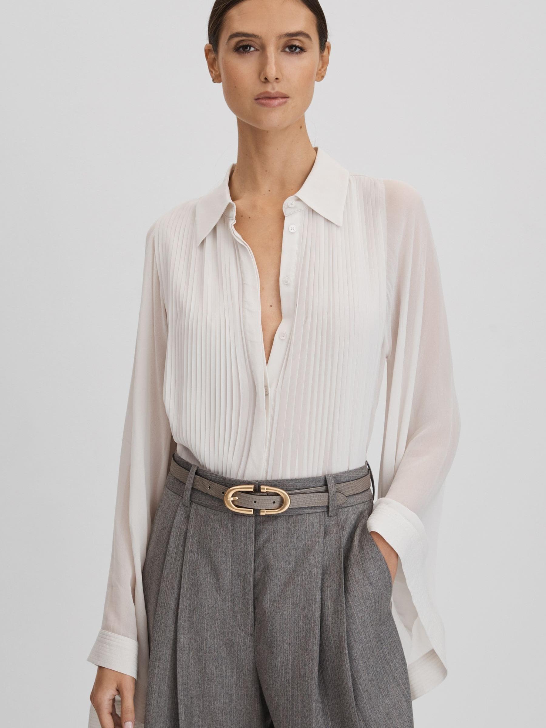 Pleated Flared Sleeve Blouse in Pale Blue - Image 1 of 5