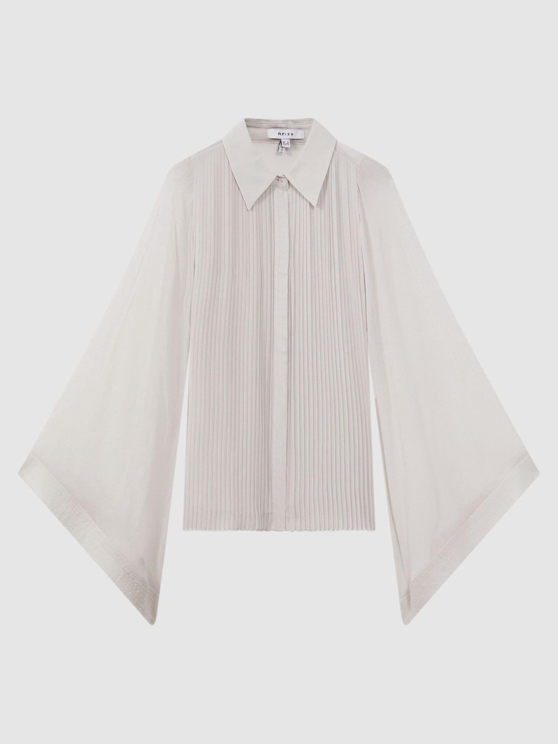 Pleated Flared Sleeve Blouse in Pale Blue - Image 2 of 5