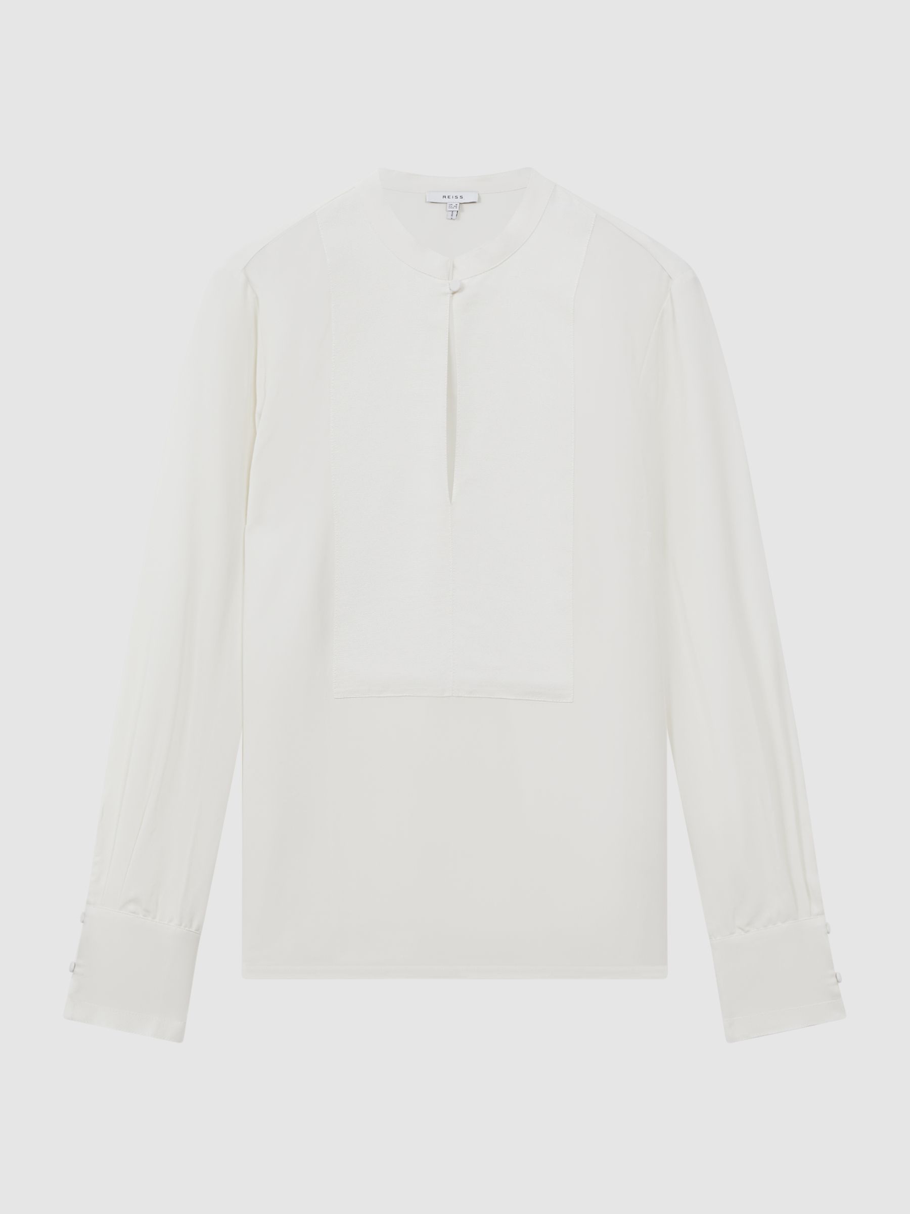 Ribbon Front Grandad Collar Blouse in Cream - Image 2 of 5