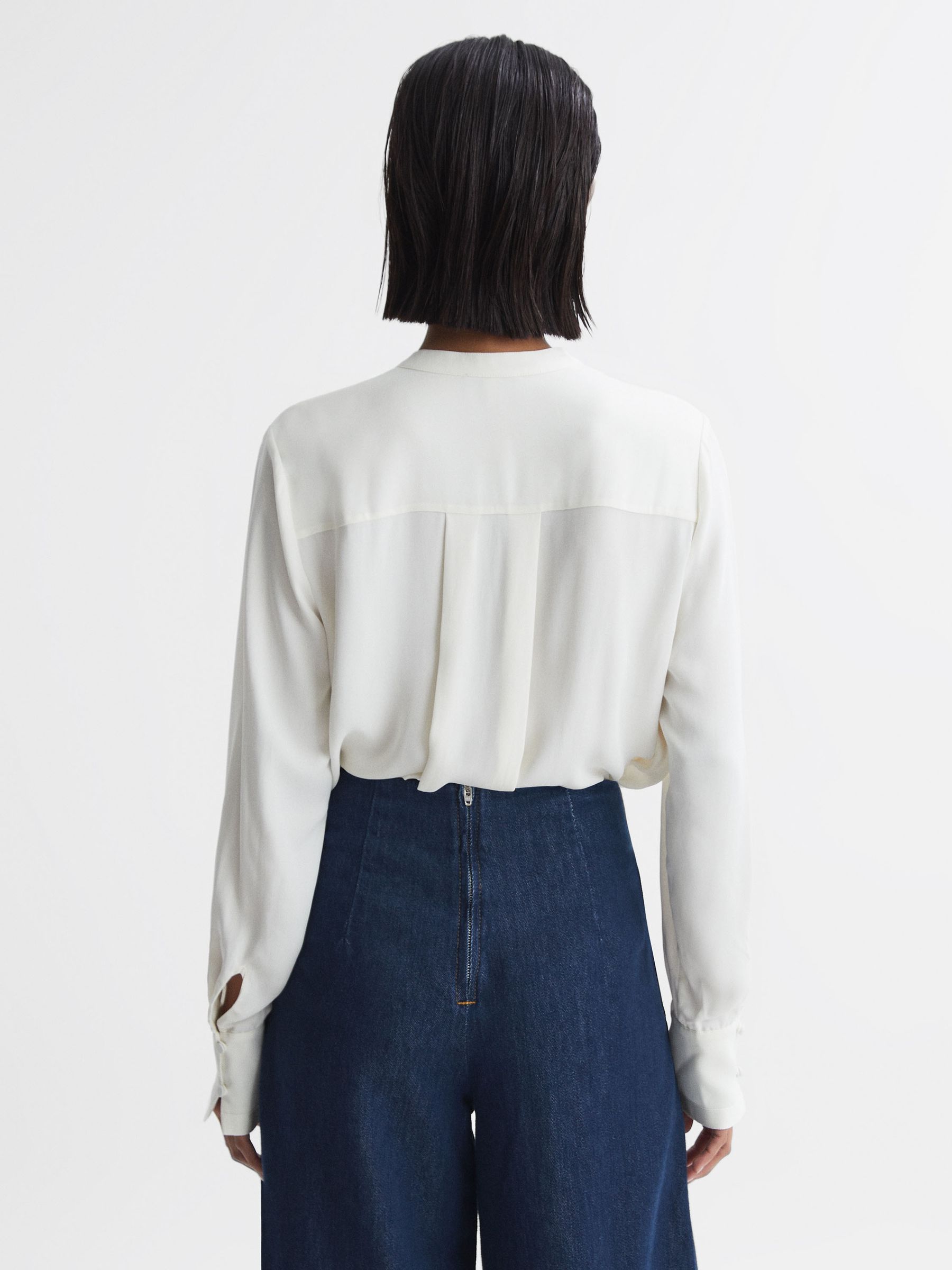 Ribbon Front Grandad Collar Blouse in Cream - Image 5 of 5