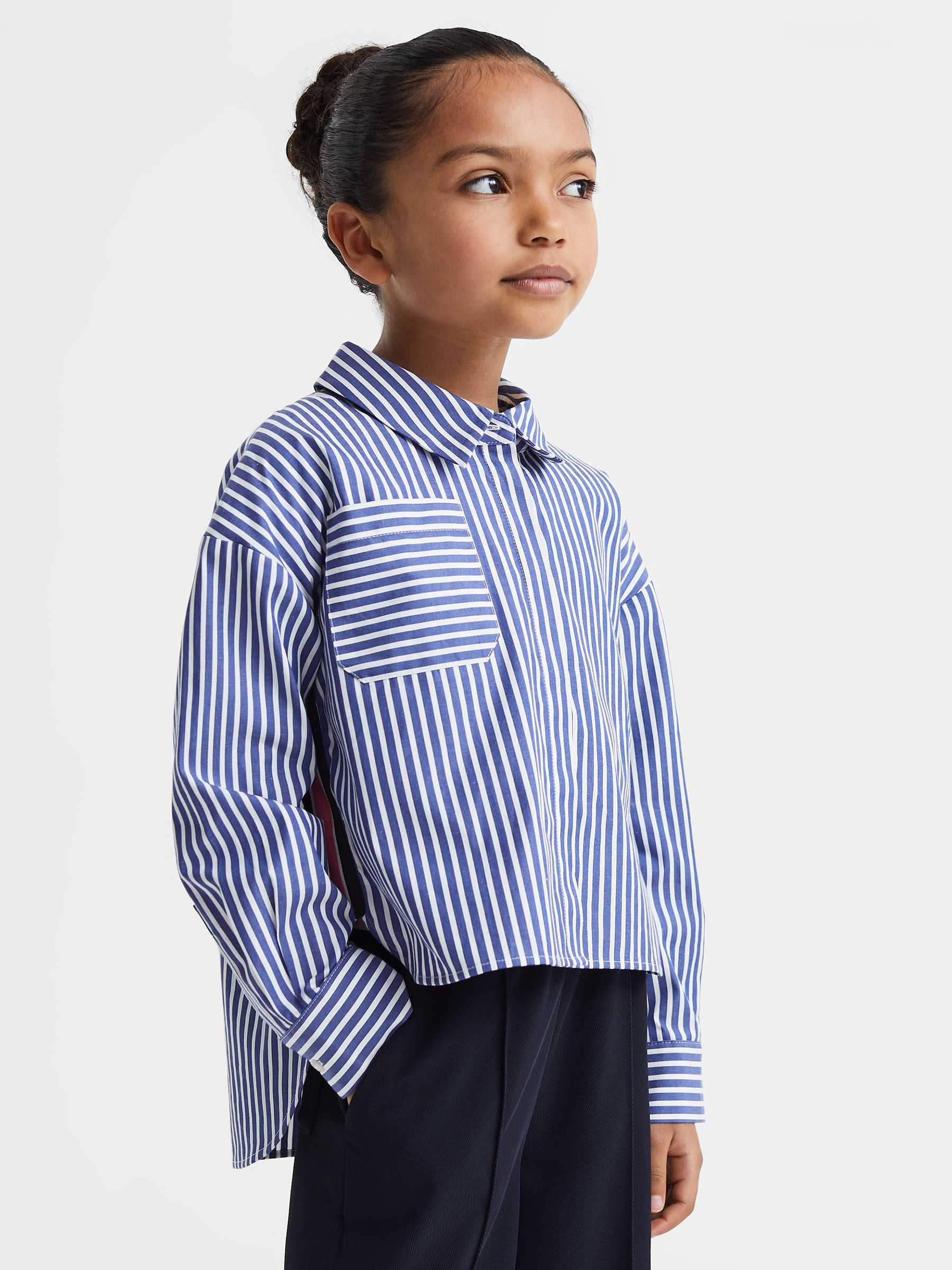 9-13 yrs Striped Cotton Shirt in Blue - Image 3 of 7
