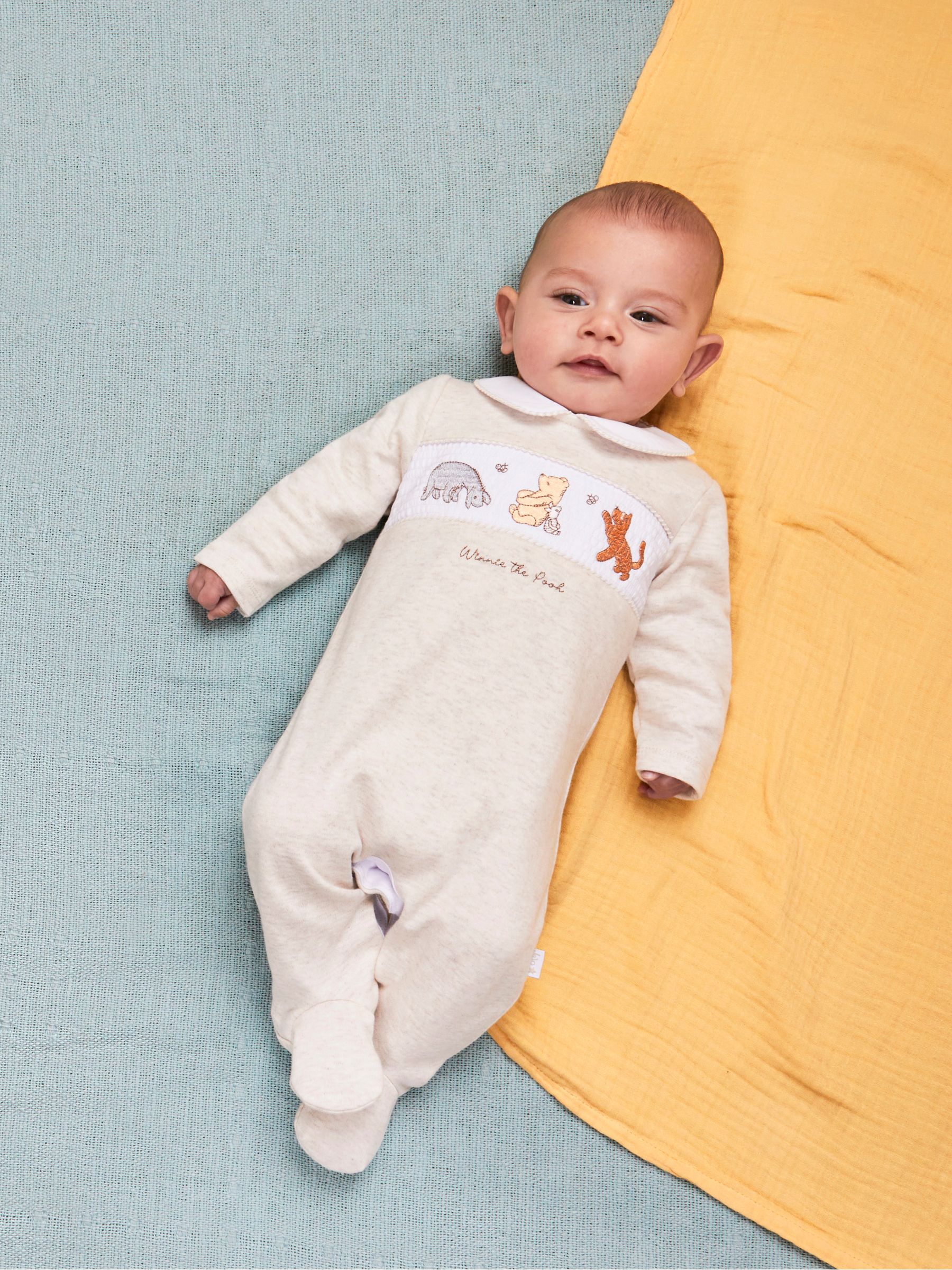Winnie The Pooh Smocked Sleepsuit in Natural - Image 1 of 5