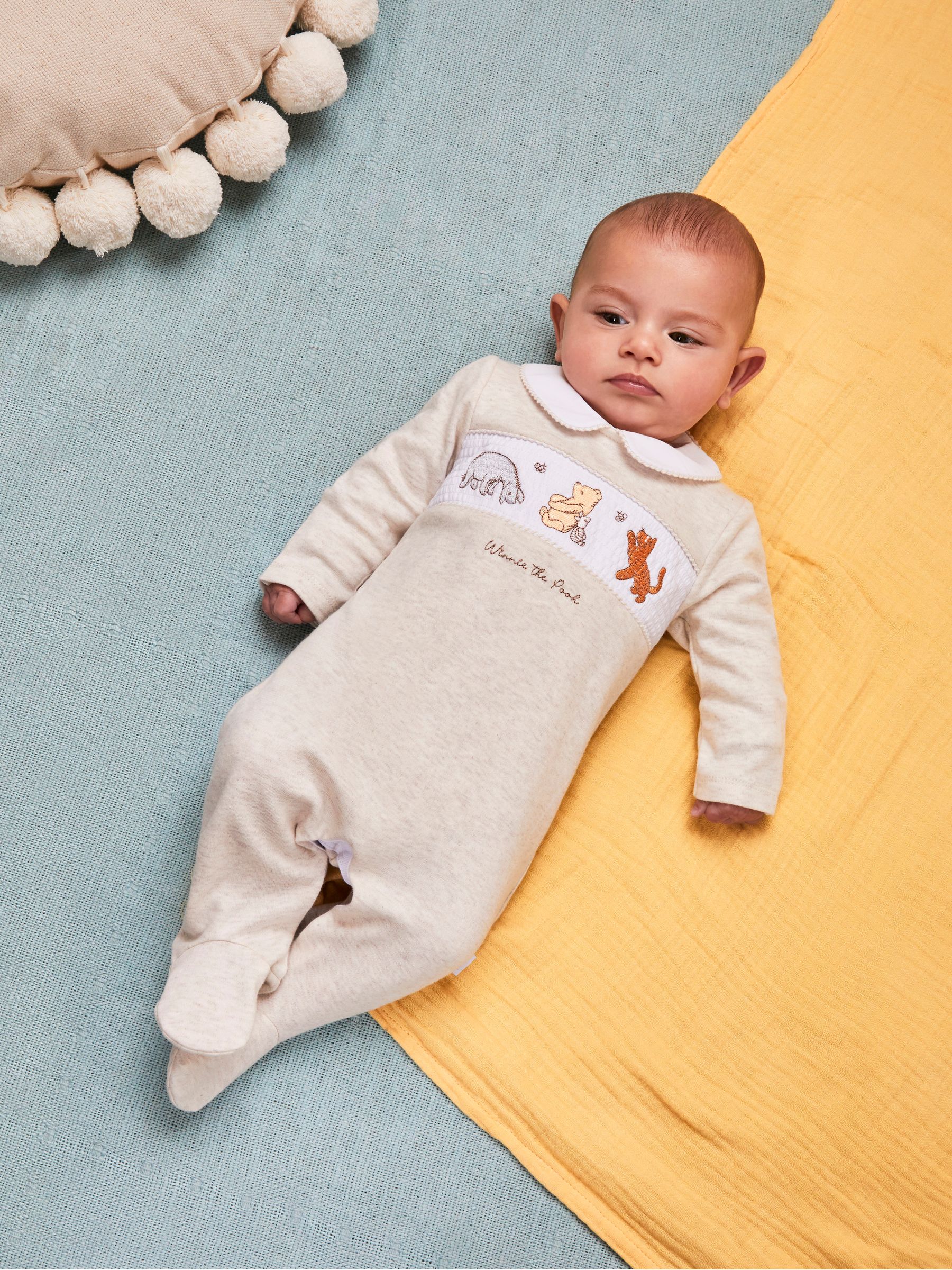 Winnie The Pooh Smocked Sleepsuit in Natural - Image 2 of 5