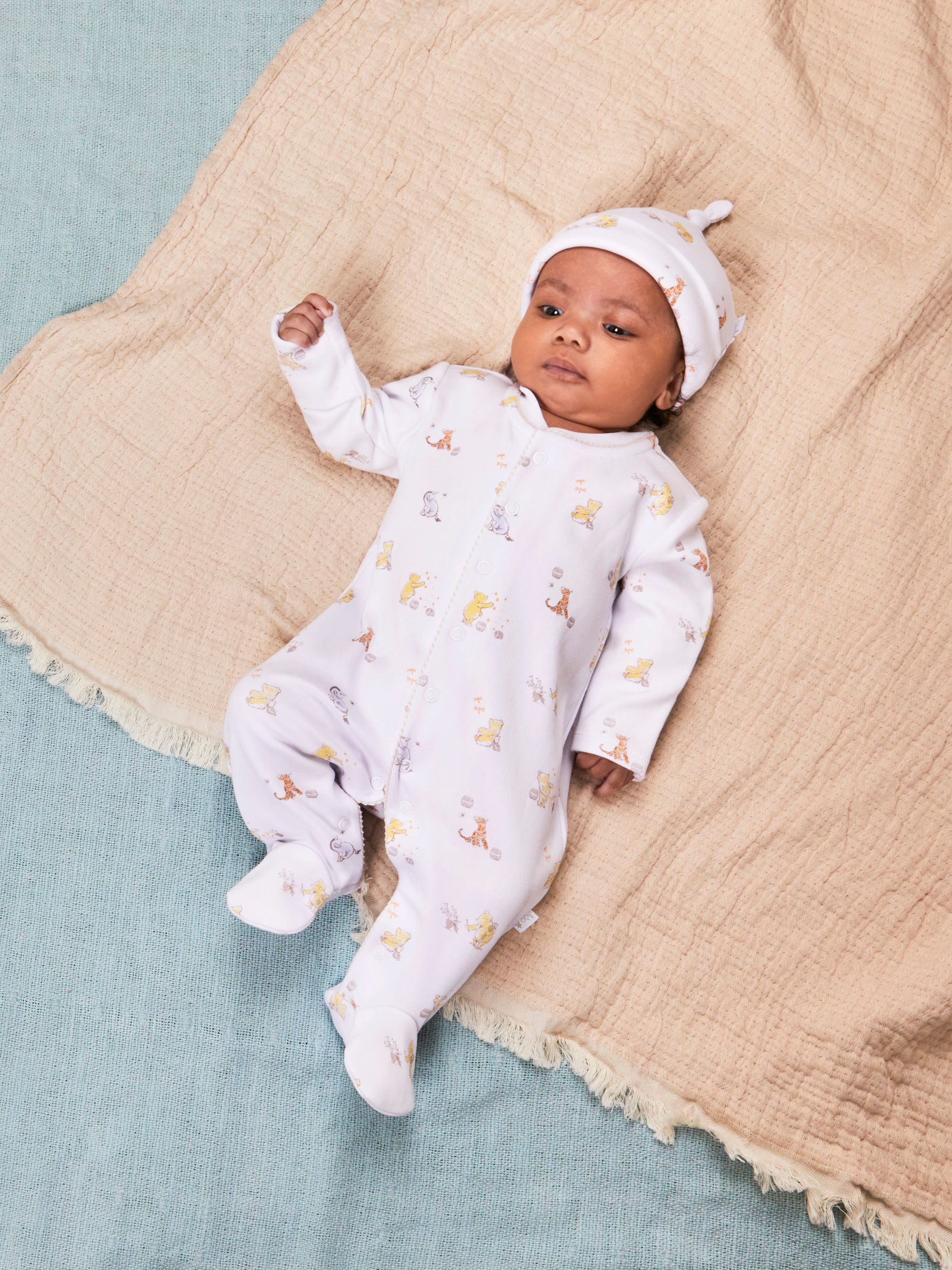 Winnie The Pooh Print Sleepsuit & Hat Set in Cream - Image 1 of 8