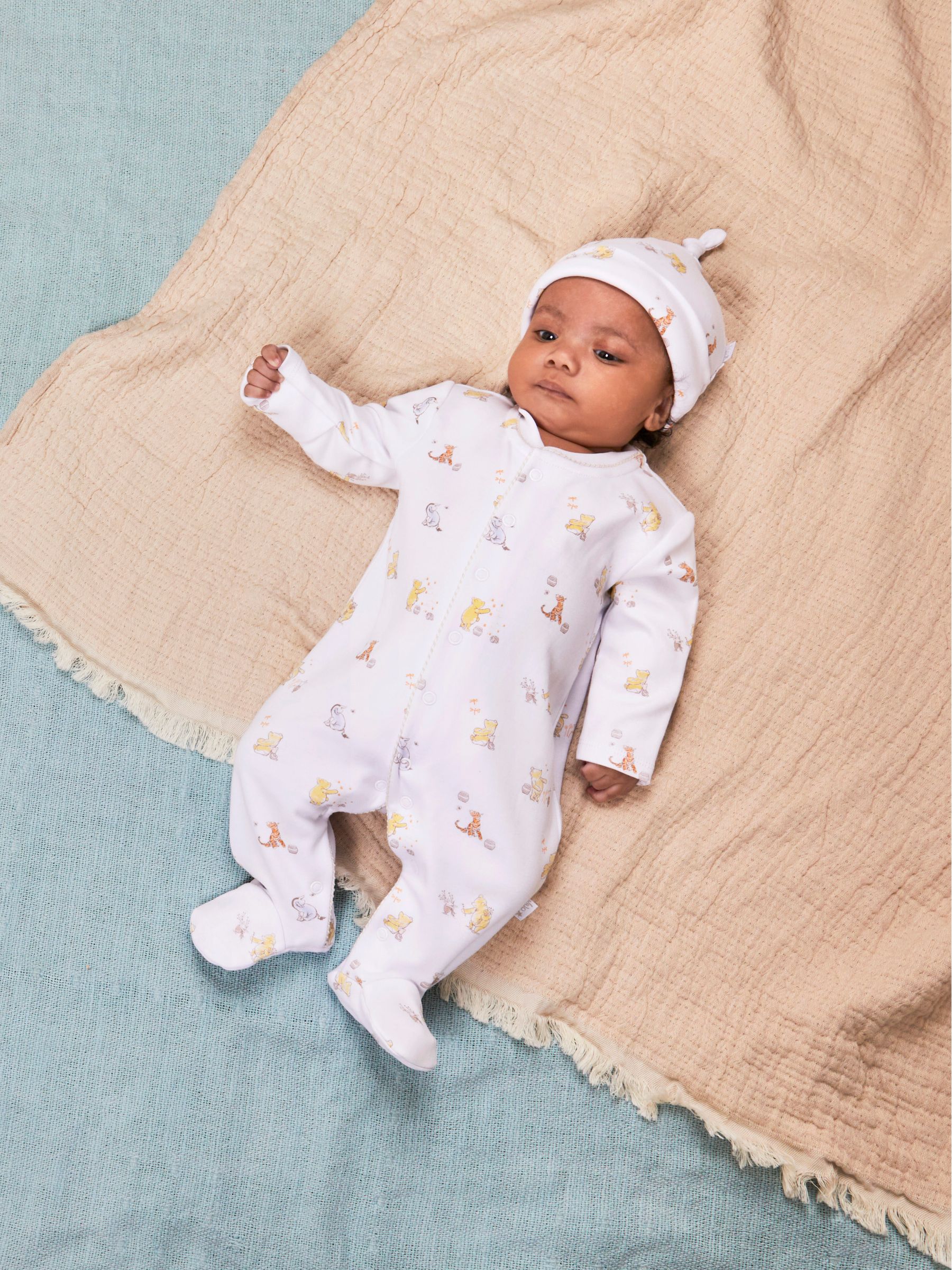Winnie The Pooh Print Sleepsuit & Hat Set in Cream - Image 2 of 8