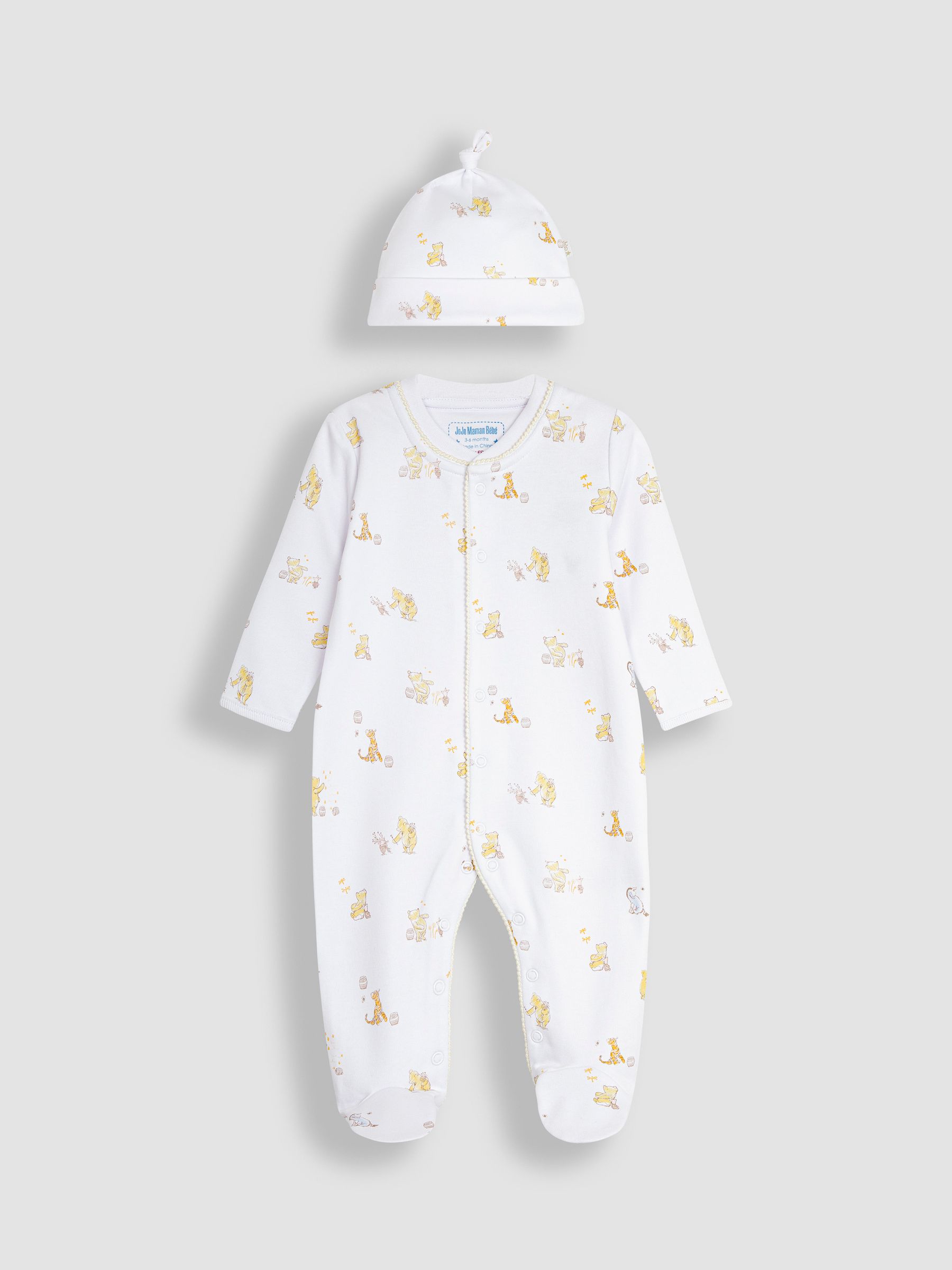 Winnie The Pooh Print Sleepsuit & Hat Set in Cream - Image 3 of 8