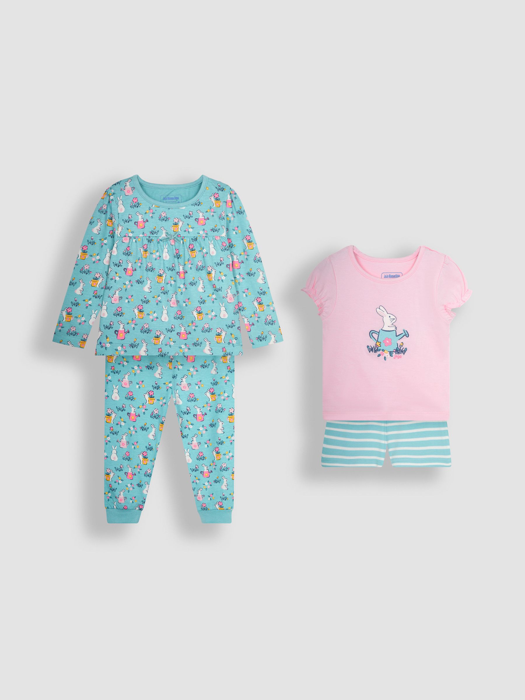 2-Pack Bunny Jersey Pyjamas in Duck Egg - Image 2 of 10