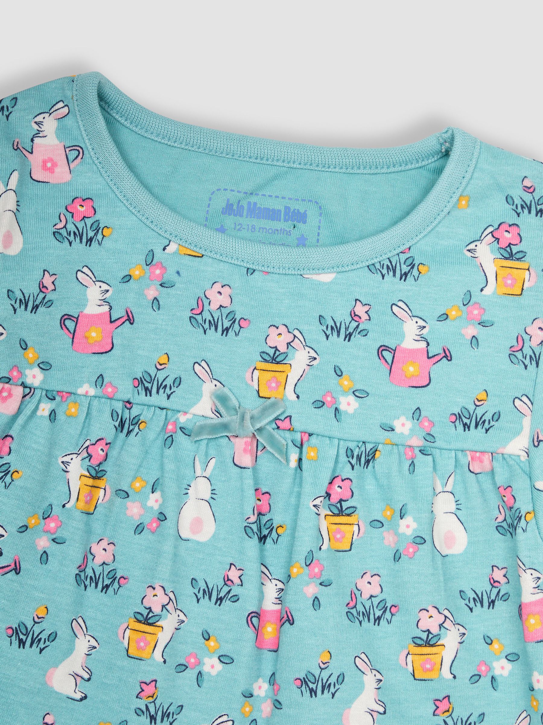 2-Pack Bunny Jersey Pyjamas in Duck Egg - Image 6 of 10