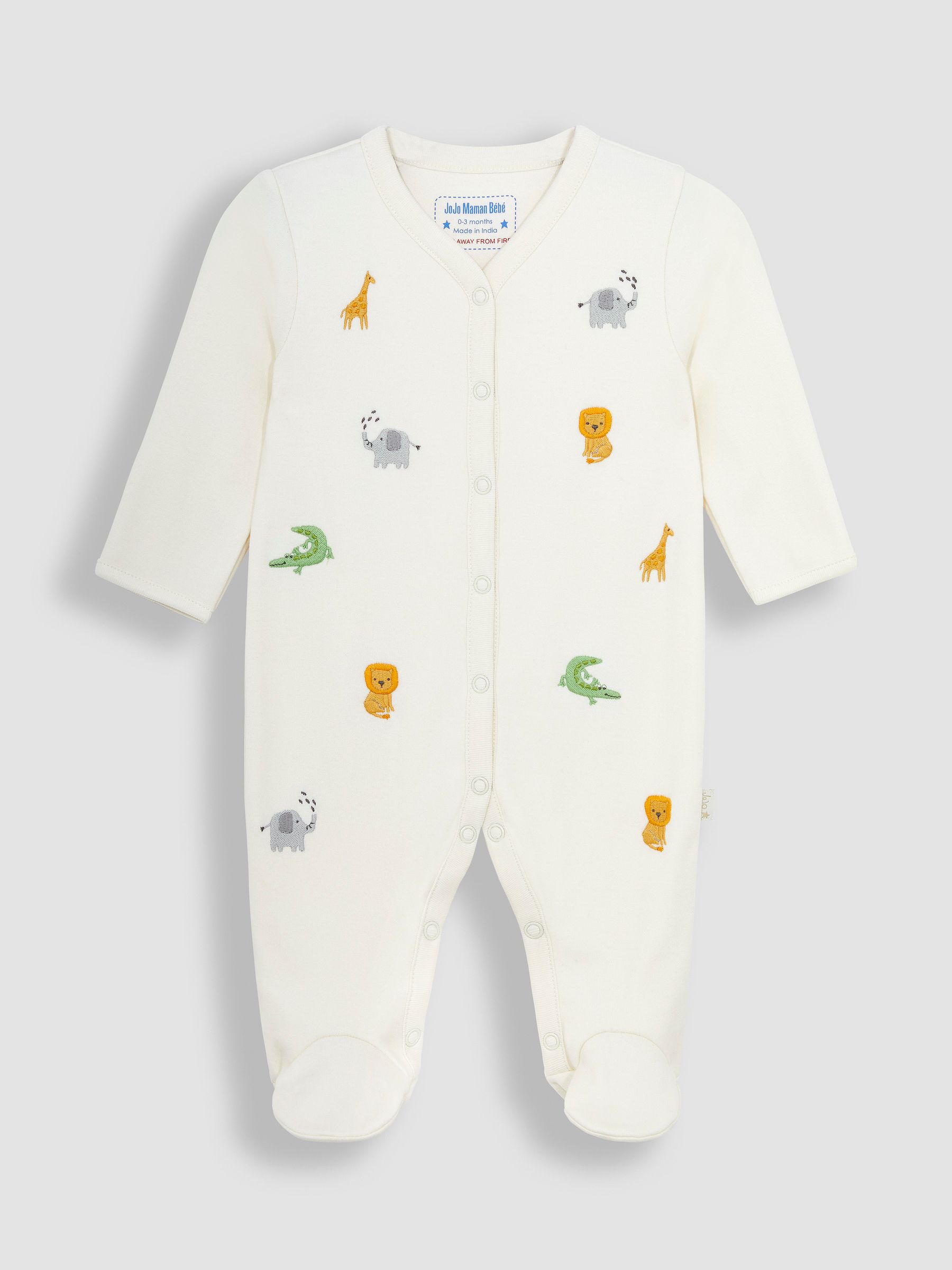 Safari Embroidered Cotton Baby Sleepsuit - Image 3 of 5