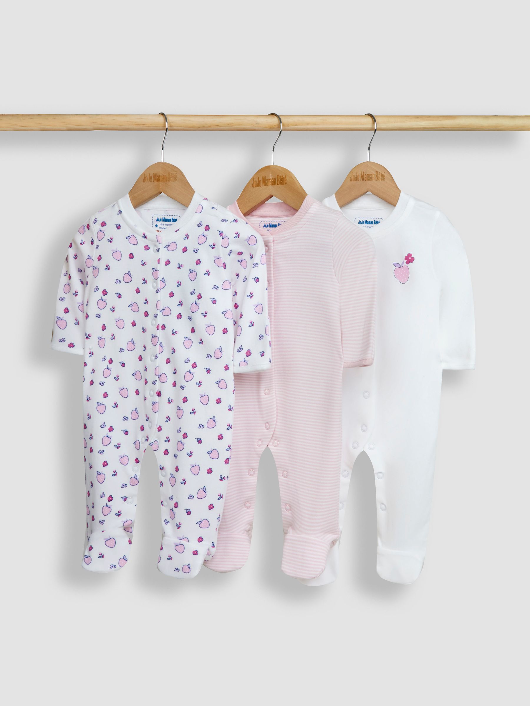 White Strawberry 3-Pack Sleepsuits - Image 1 of 6