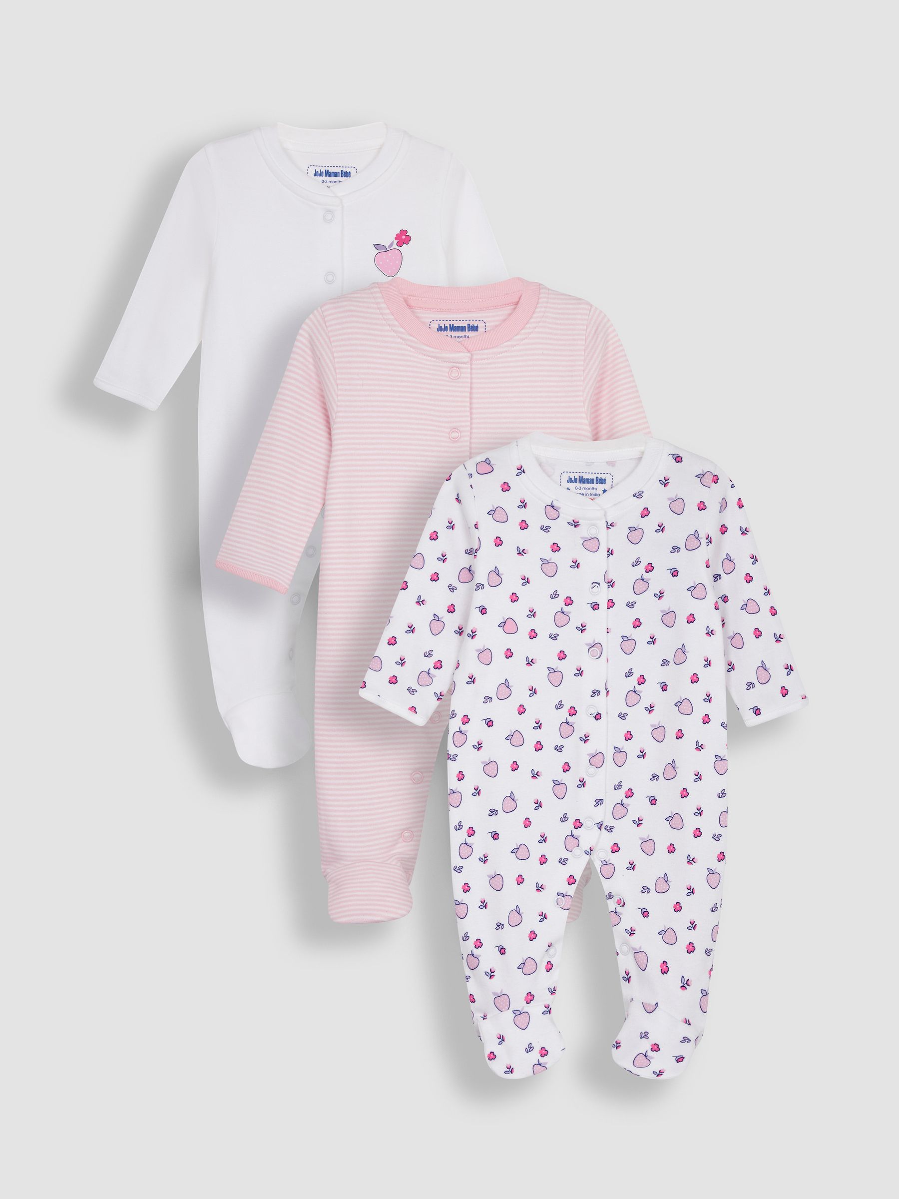 White Strawberry 3-Pack Sleepsuits - Image 2 of 6