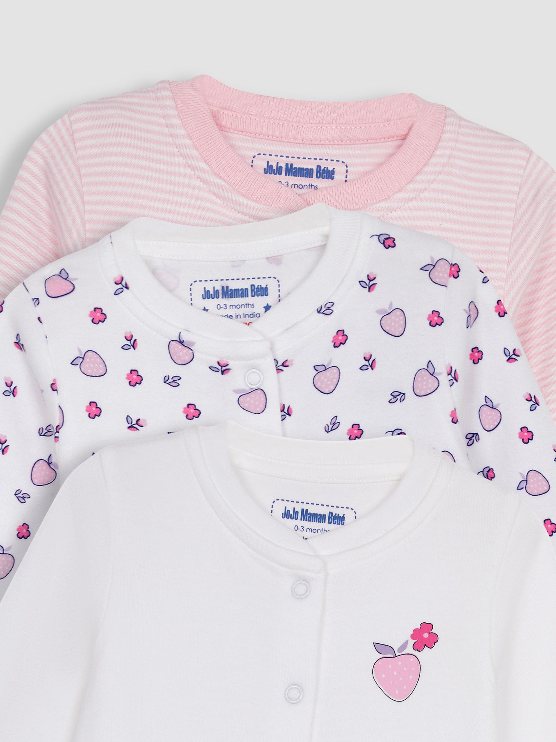 White Strawberry 3-Pack Sleepsuits - Image 6 of 6