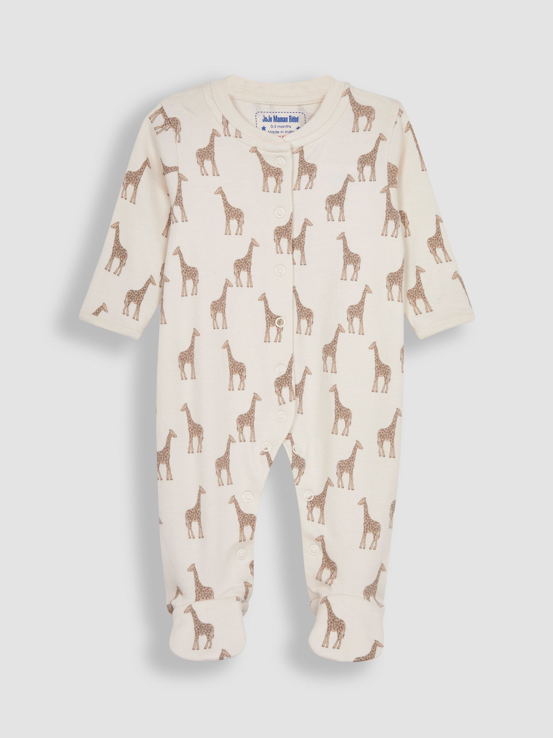 Natural Giraffe Cotton Footed Animal Print Sleepsuits 3-Pack - Image 2 of 5
