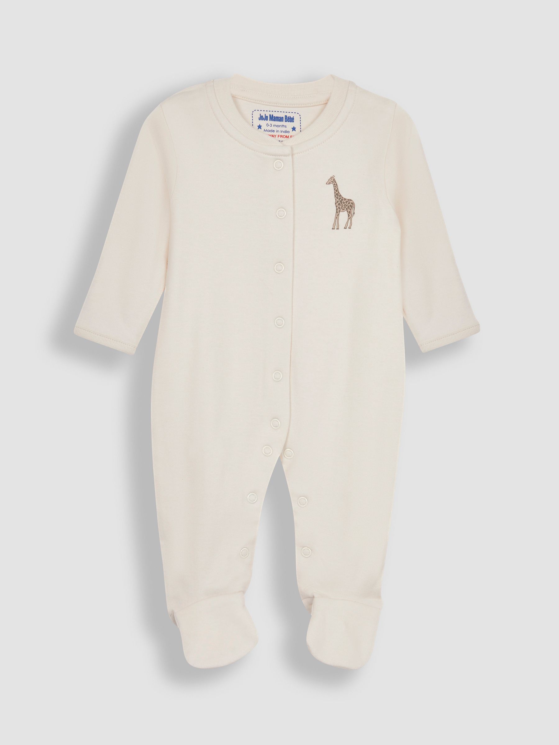 Natural Giraffe Cotton Footed Animal Print Sleepsuits 3-Pack - Image 3 of 5