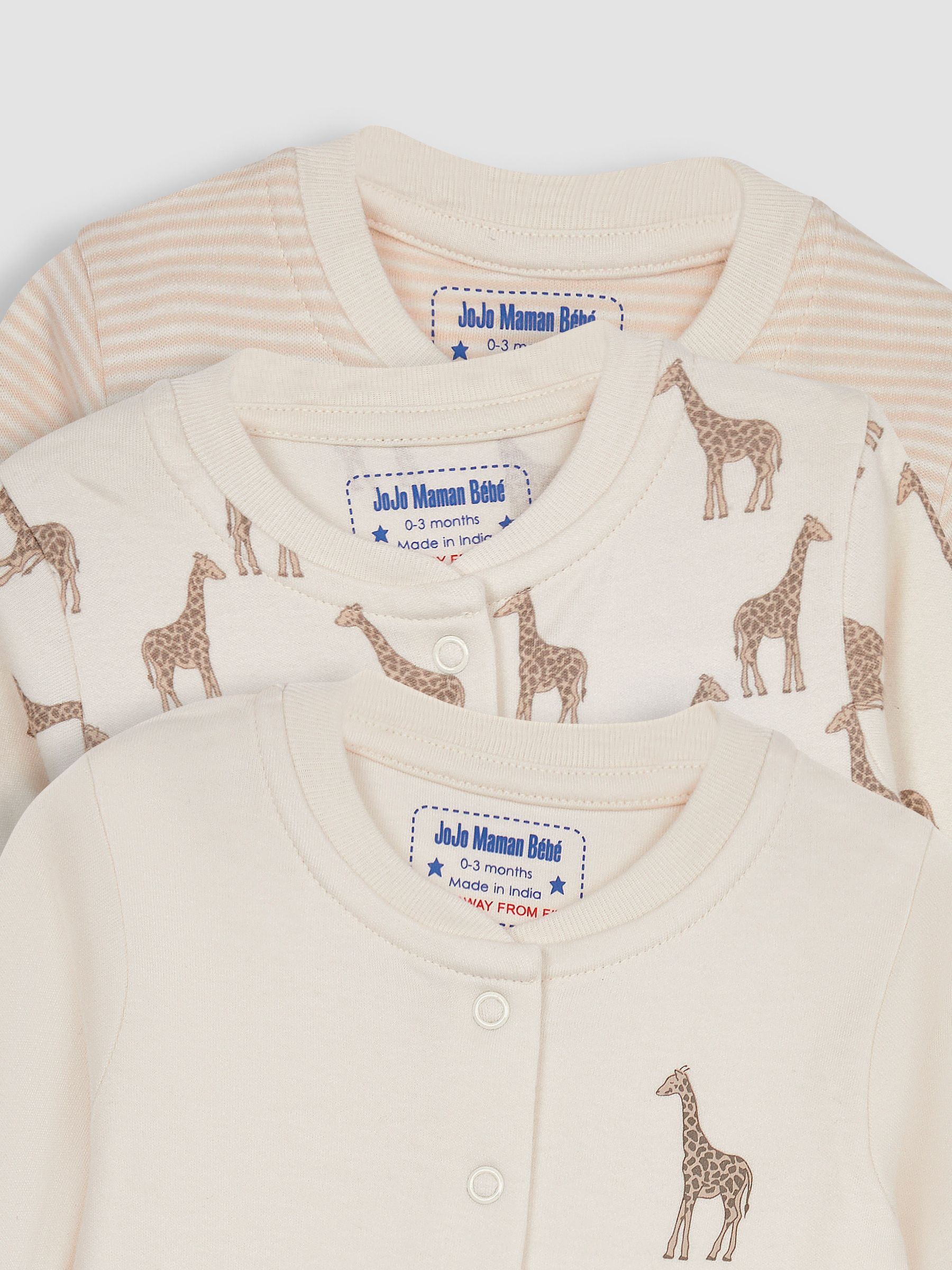 Natural Giraffe Cotton Footed Animal Print Sleepsuits 3-Pack - Image 5 of 5