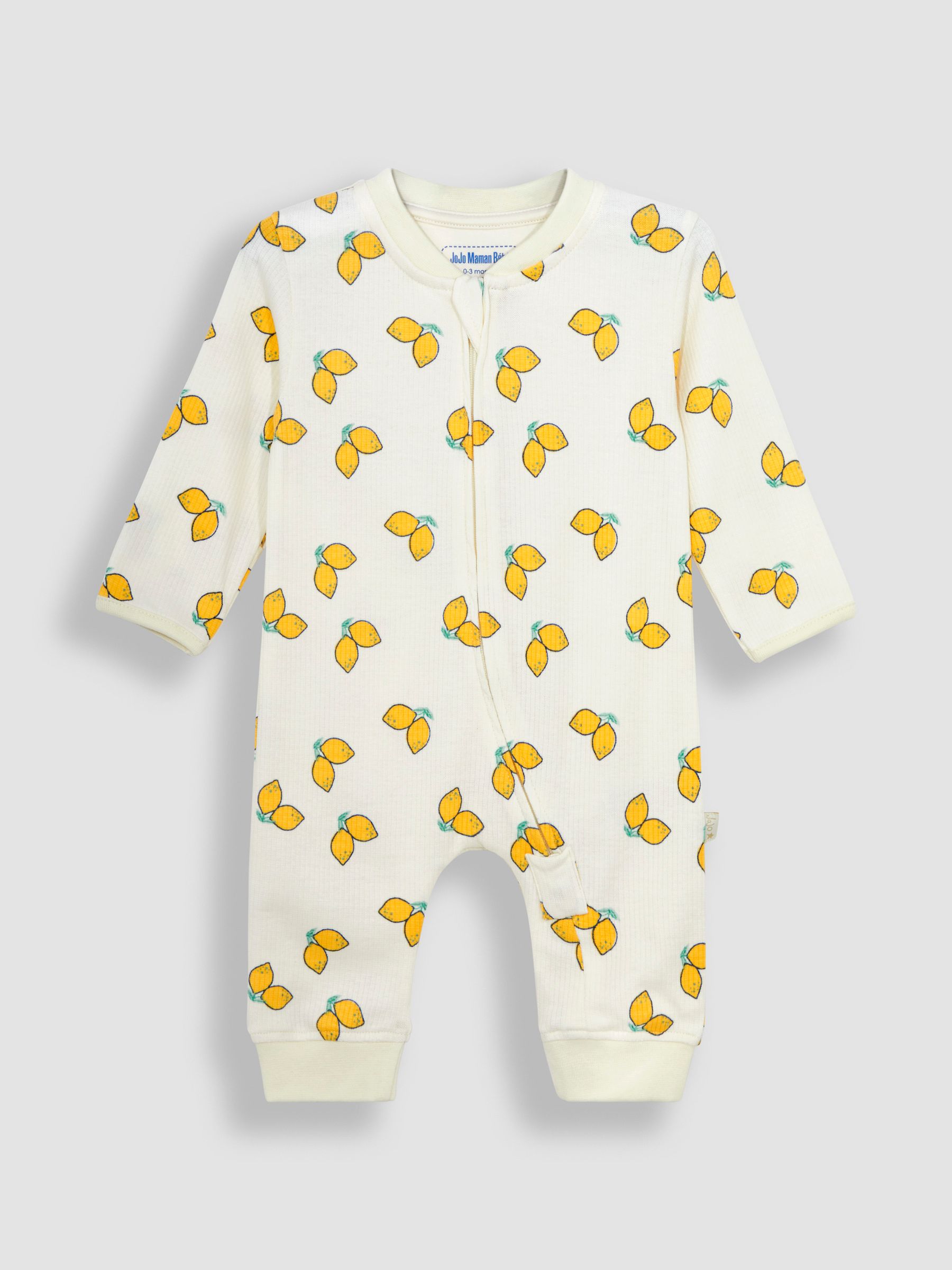 Cream Lemon Printed Rib Footless Sleepsuit JoJo Maman Bébé