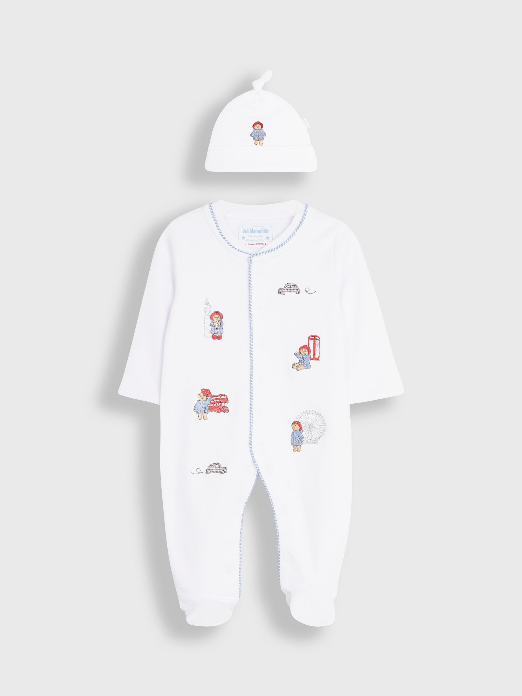 White Paddington Embroidered Sleepsuit & Hat Set - Image 2 of 7