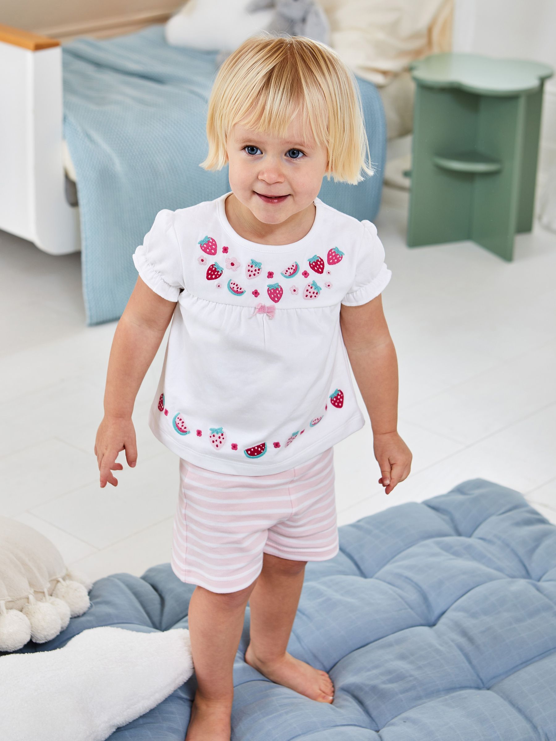 Strawberry Embroidered Jersey Pyjamas in White - Image 1 of 6