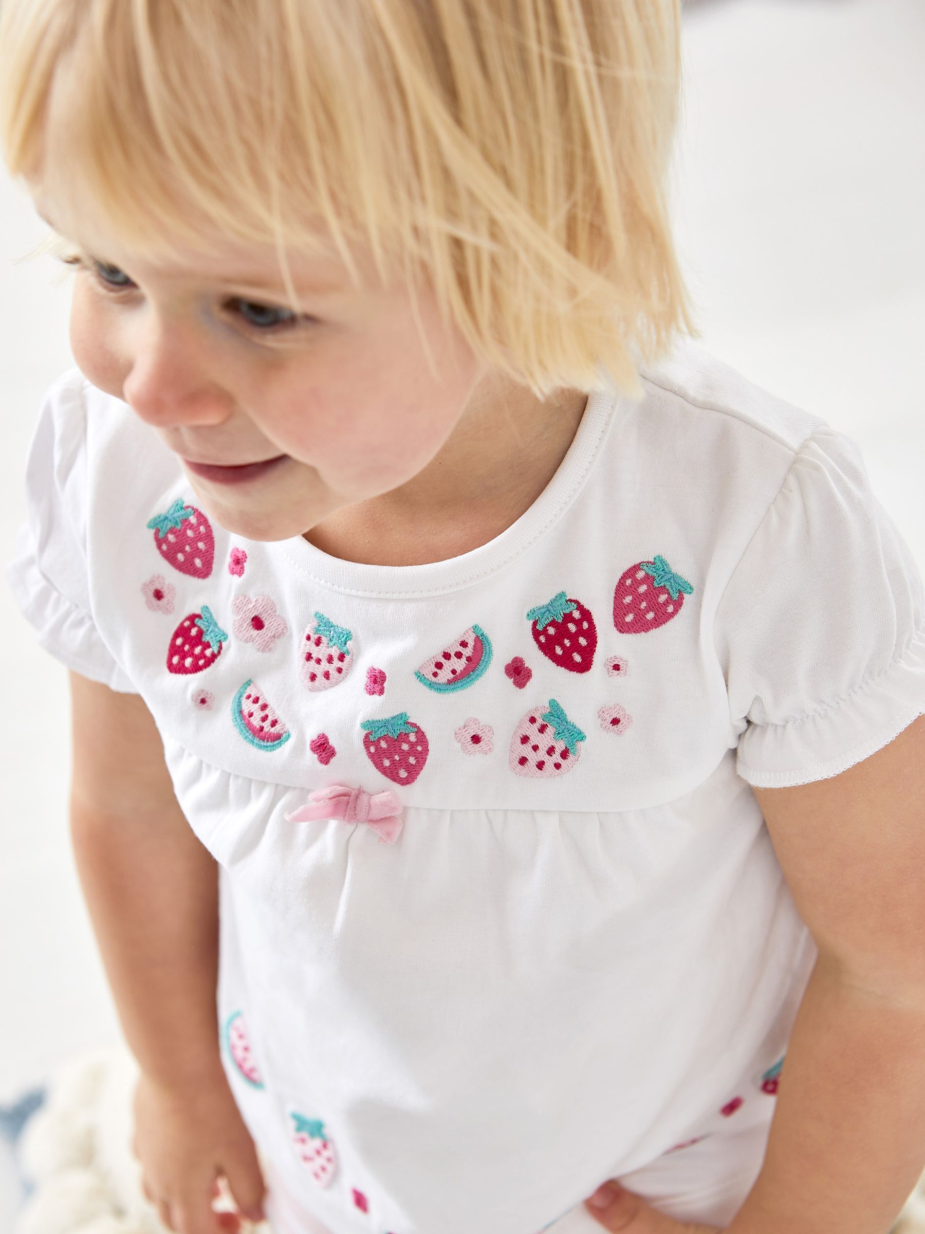 Strawberry Embroidered Jersey Pyjamas in White - Image 2 of 6