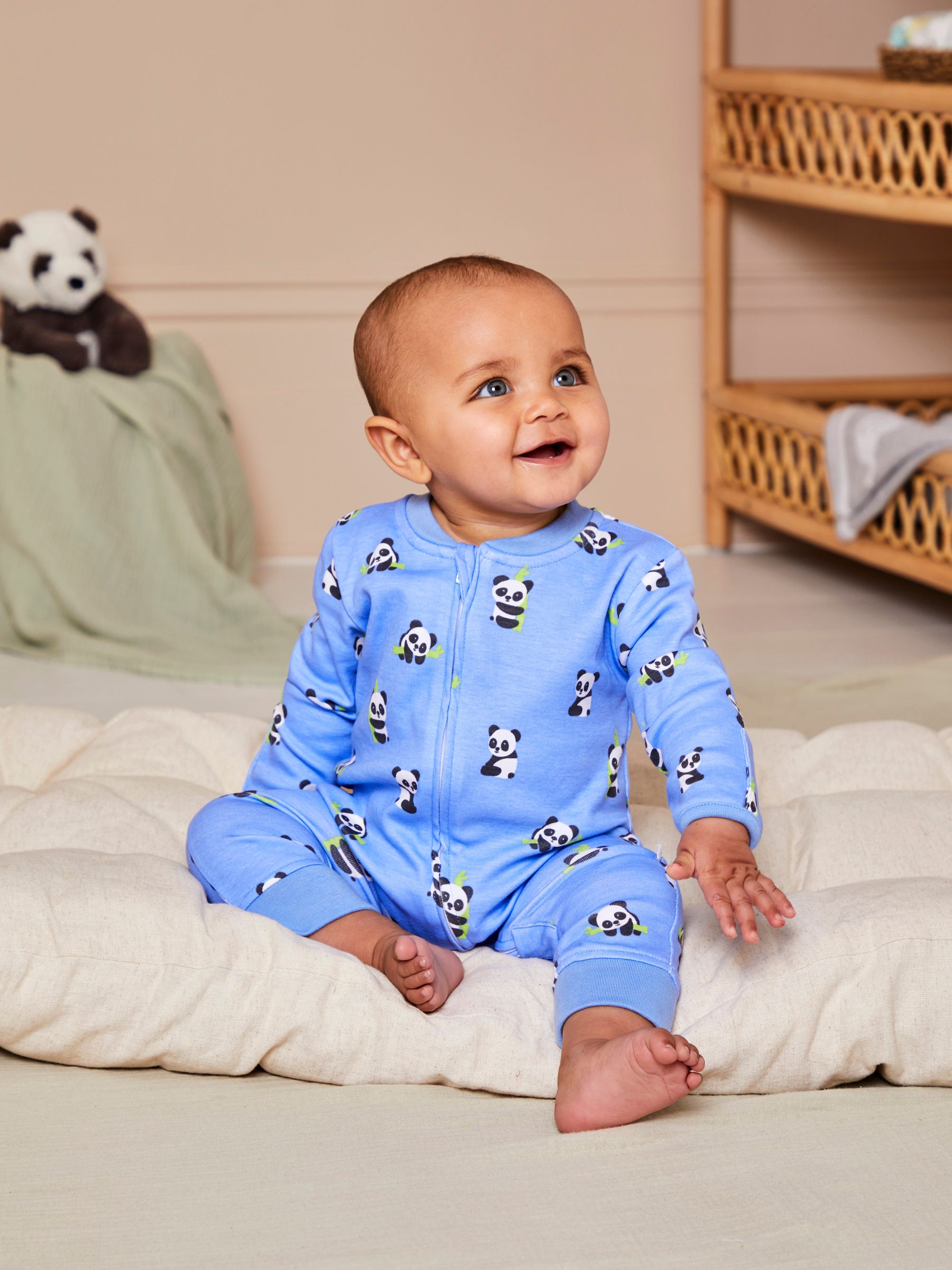 Print Zip Sleepsuit in Blue - Image 2 of 6