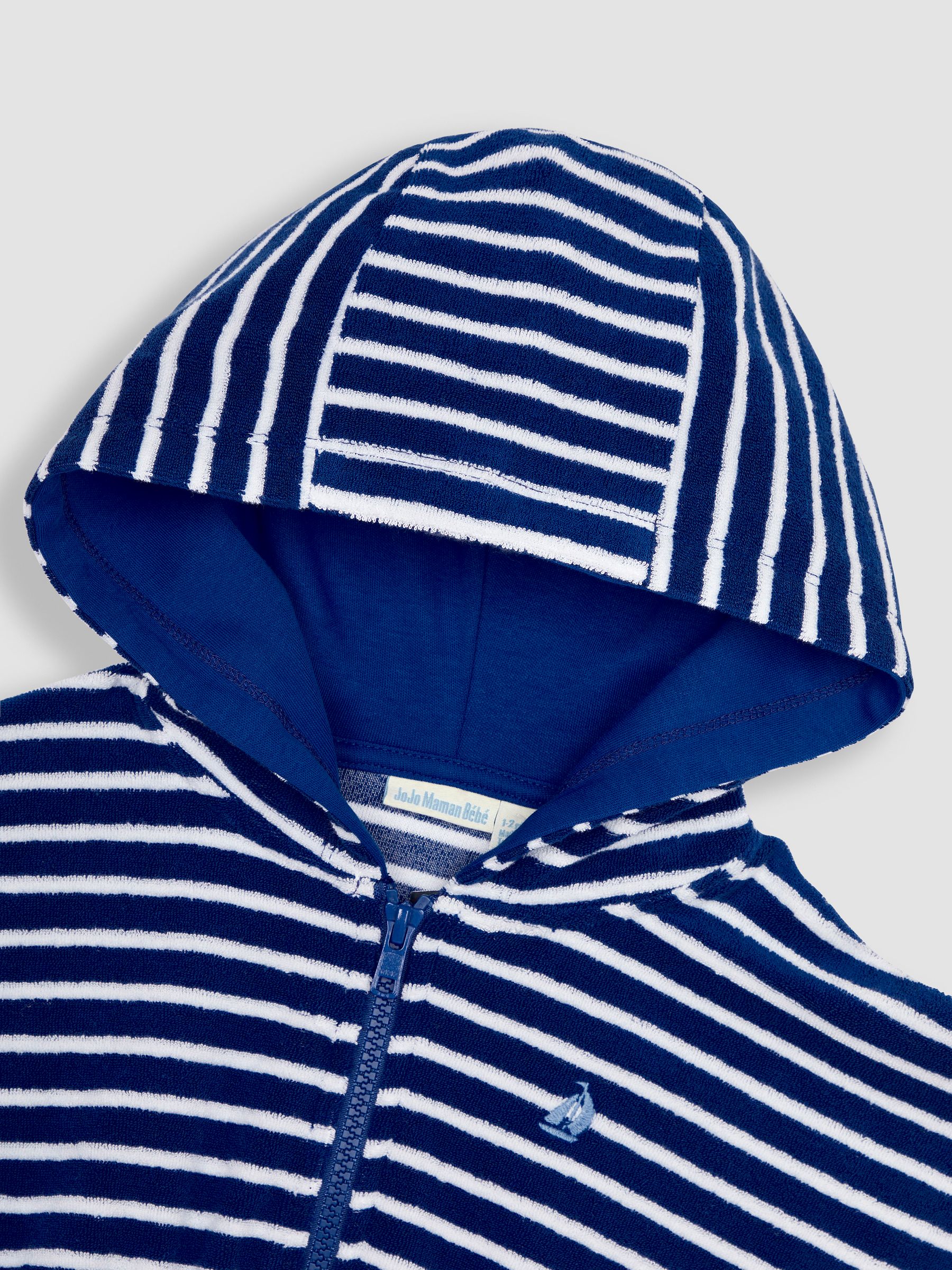 Stripe Towelling Zip-Up Poncho in Navy - Image 2 of 3