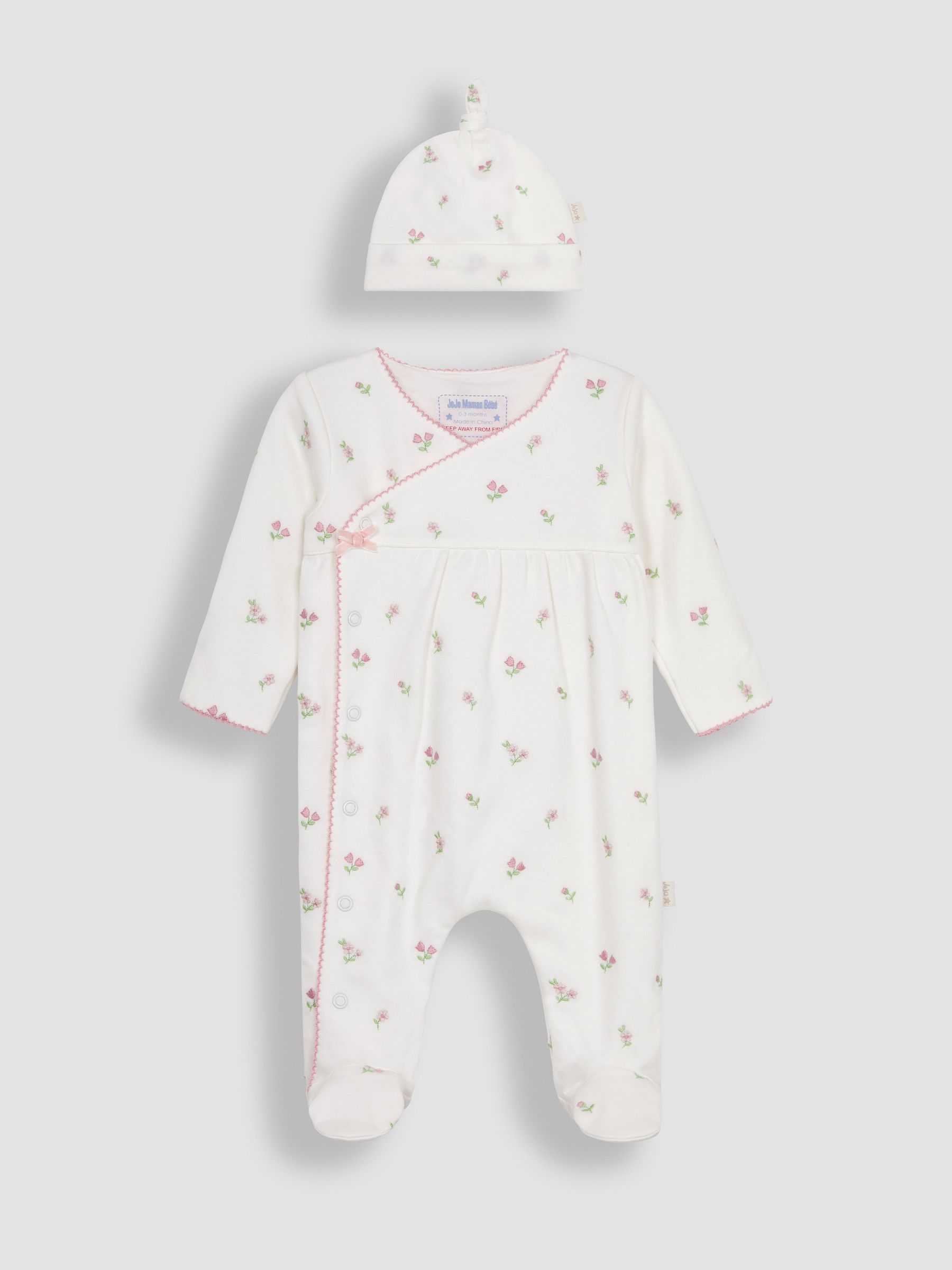 Floral Embroidered Pretty Sleepsuit & Hat in Cream - Image 3 of 7