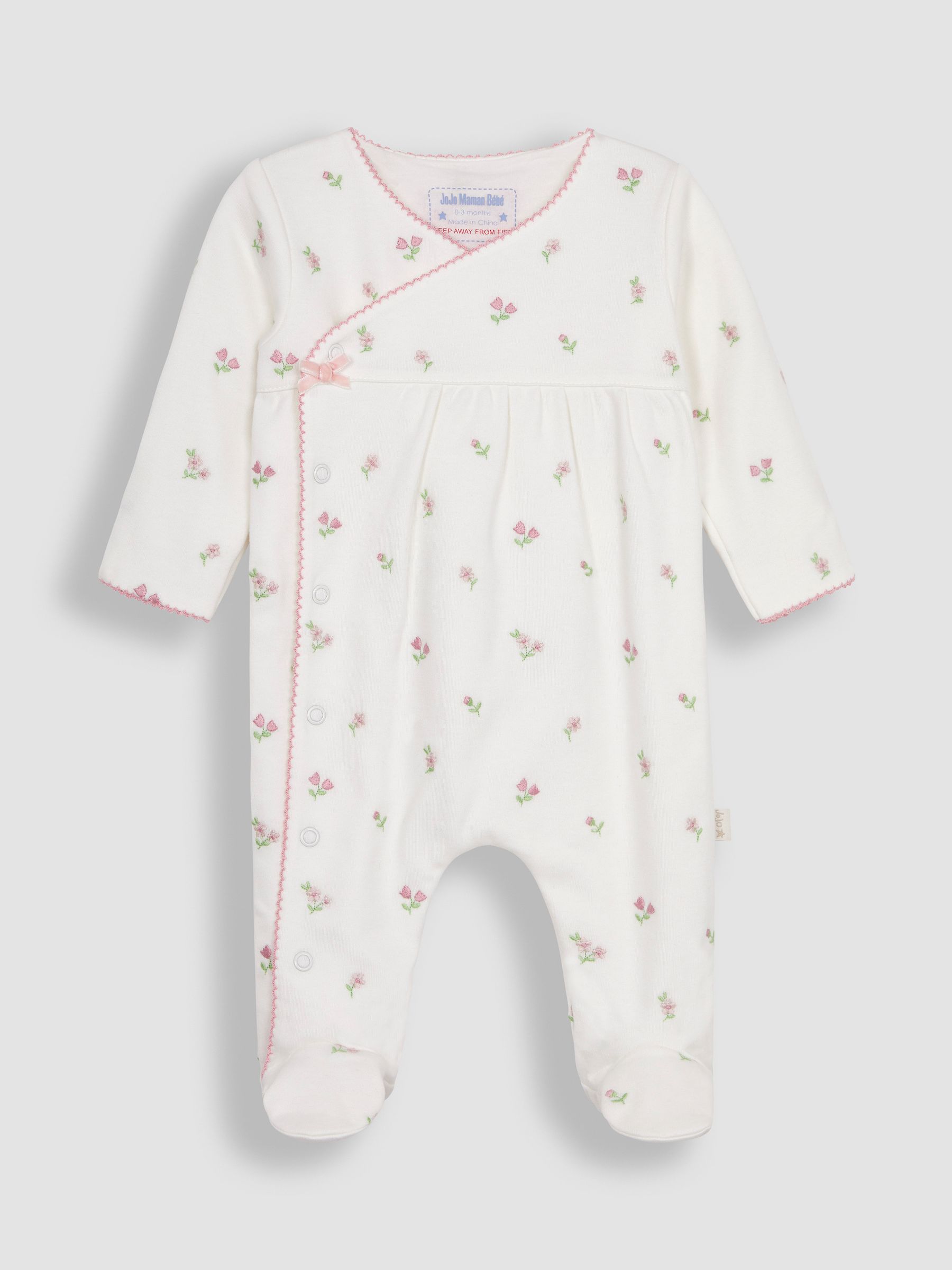 Floral Embroidered Pretty Sleepsuit & Hat in Cream - Image 4 of 7